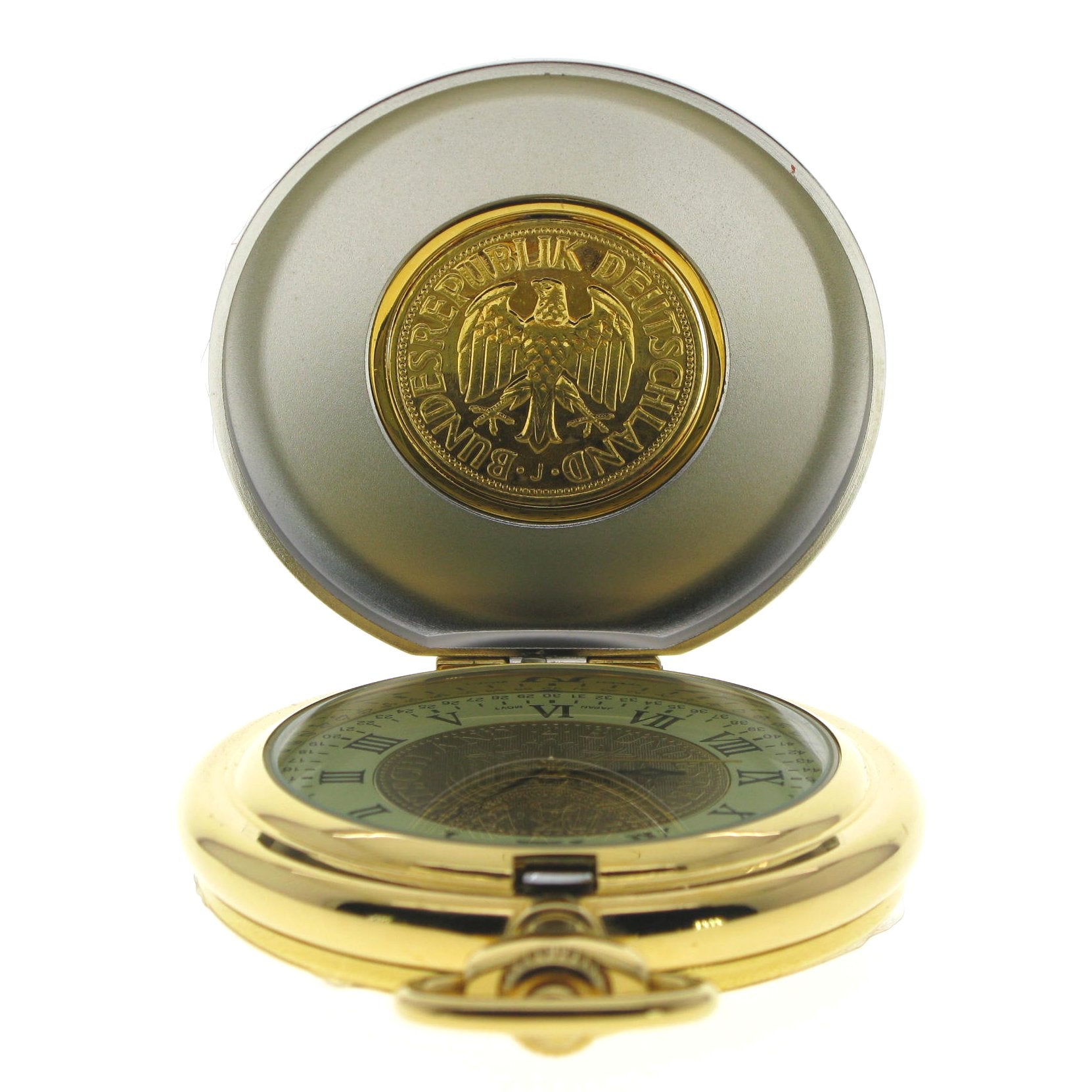 German DM Coin Pocket Watch open view