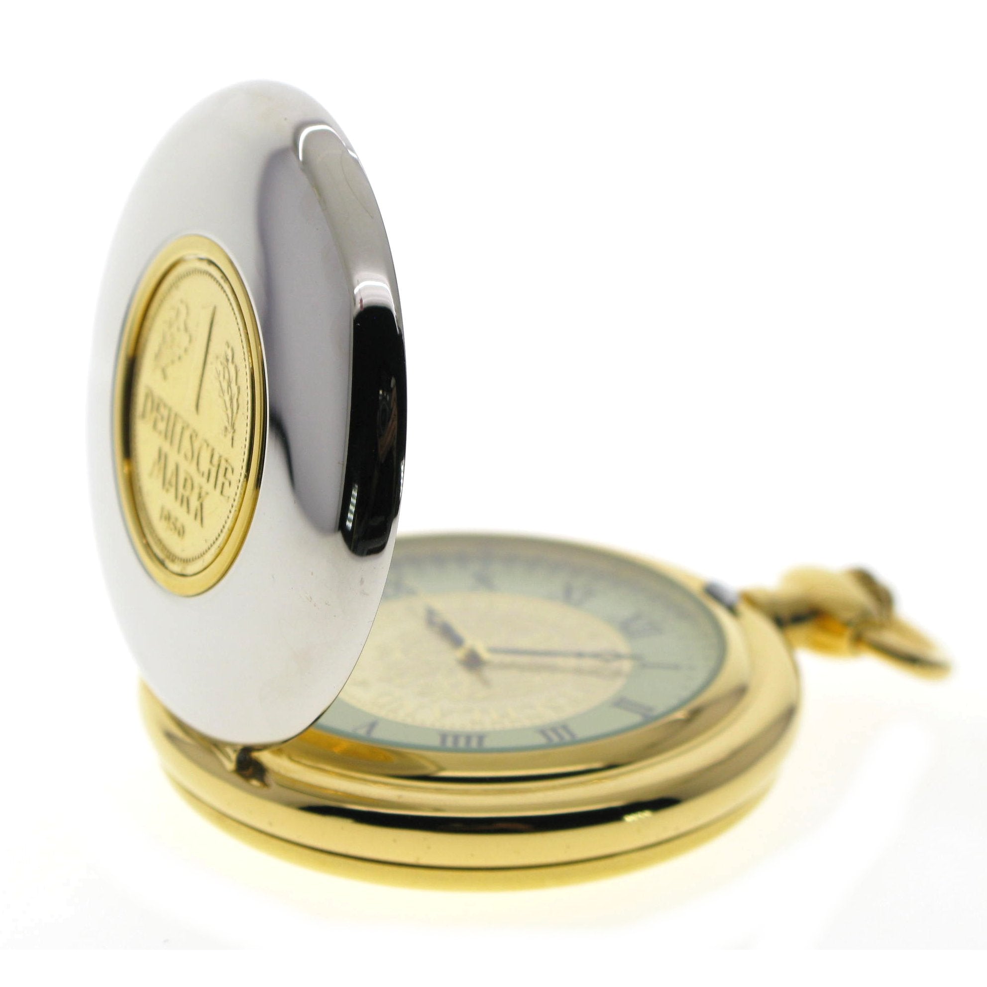 German DM Coin Pocket Watch side view