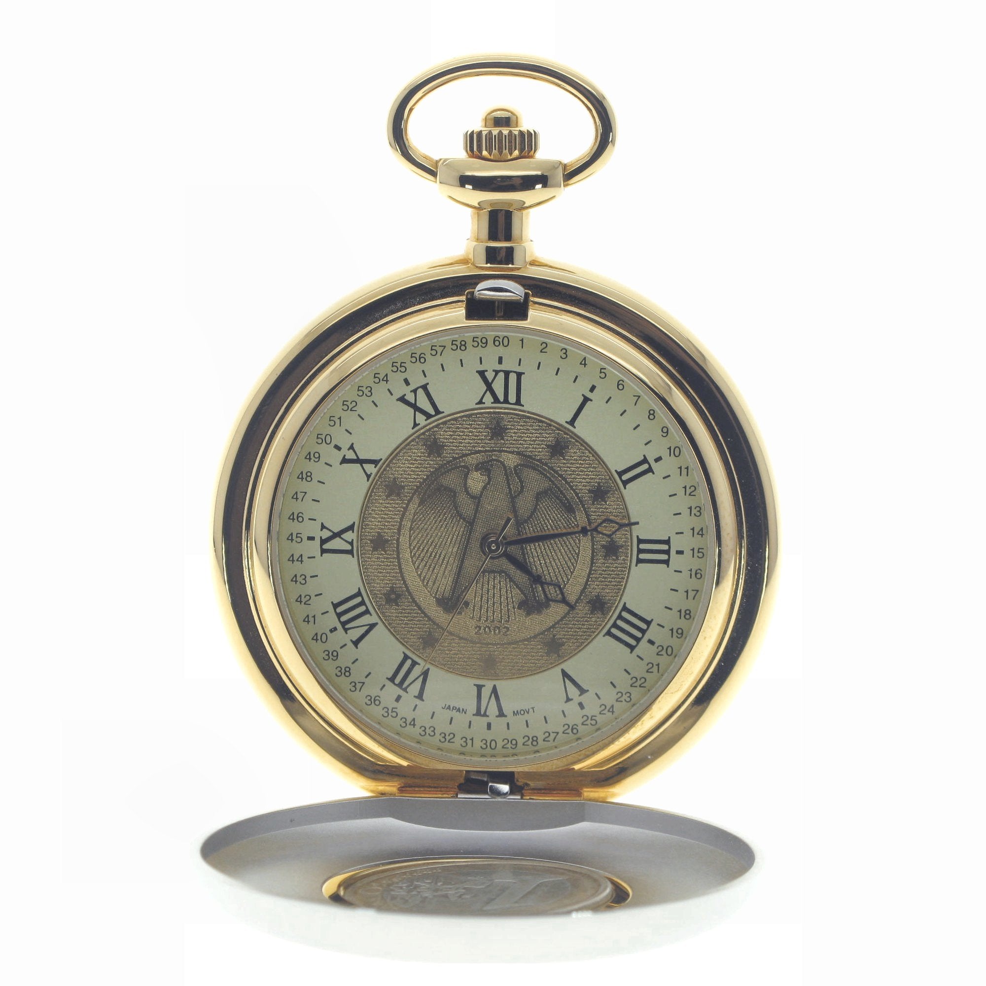 Euro Coin Pocket Watch with Coin design gold foil dial