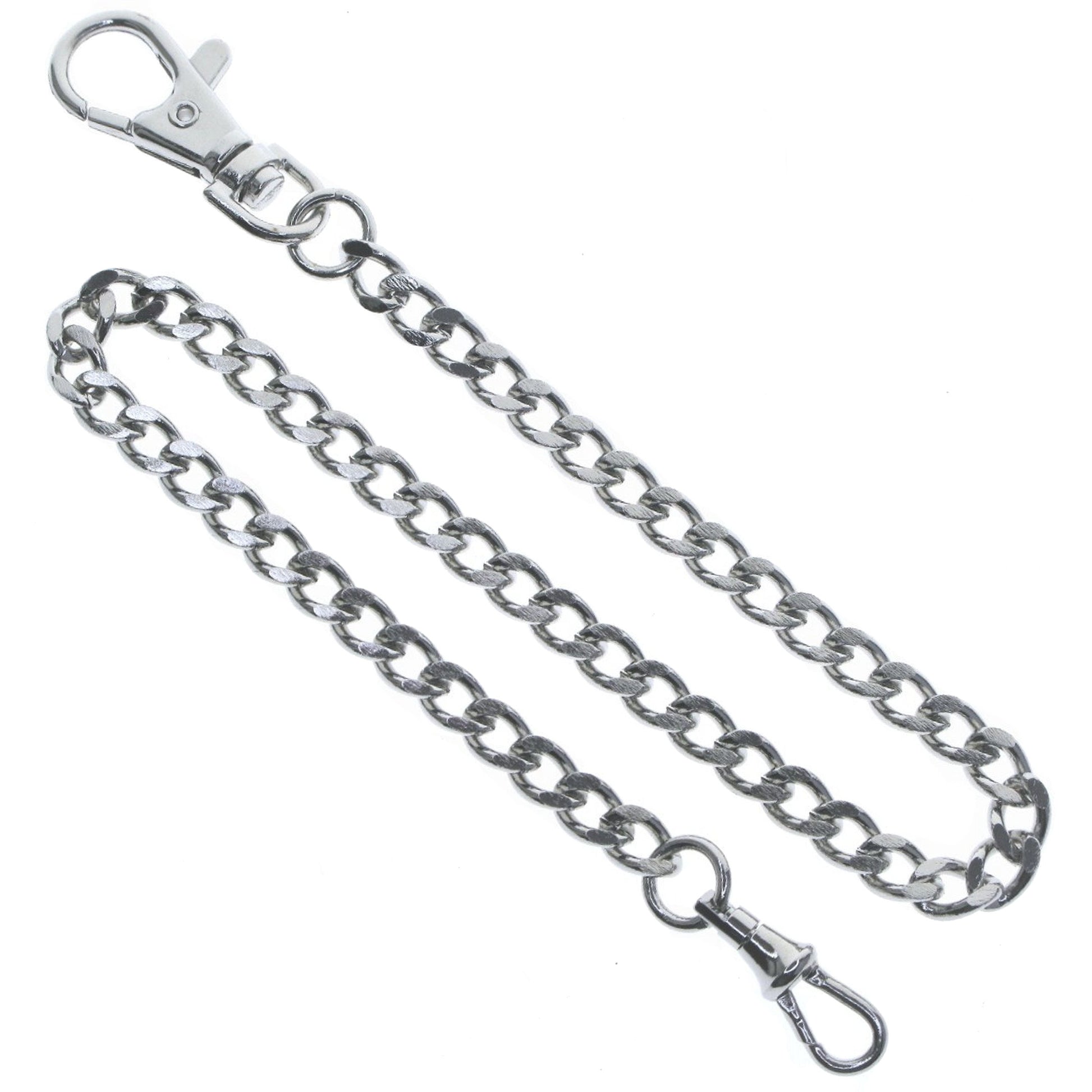 watchvshop Pocket Watch Chain Albert Chain Silver Color Curb Link Fob Brass Chain with Swivel Clip Lobster Clasp FC03