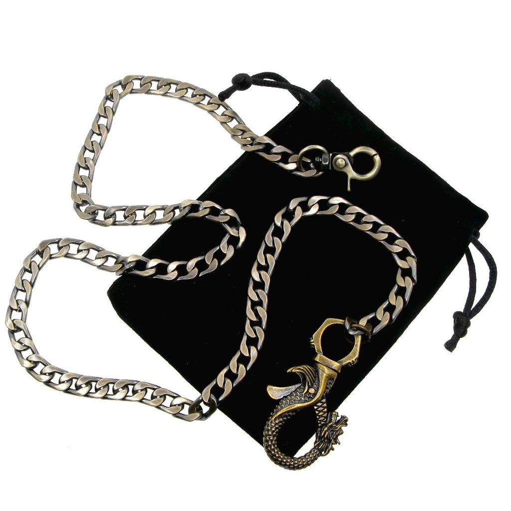Pocket Watch Chain Albert Chain Bronze Wallet Chain Jean Biker Chain with Dragon Design Swivel Clasp and Swivel Lobster Clasp FC64