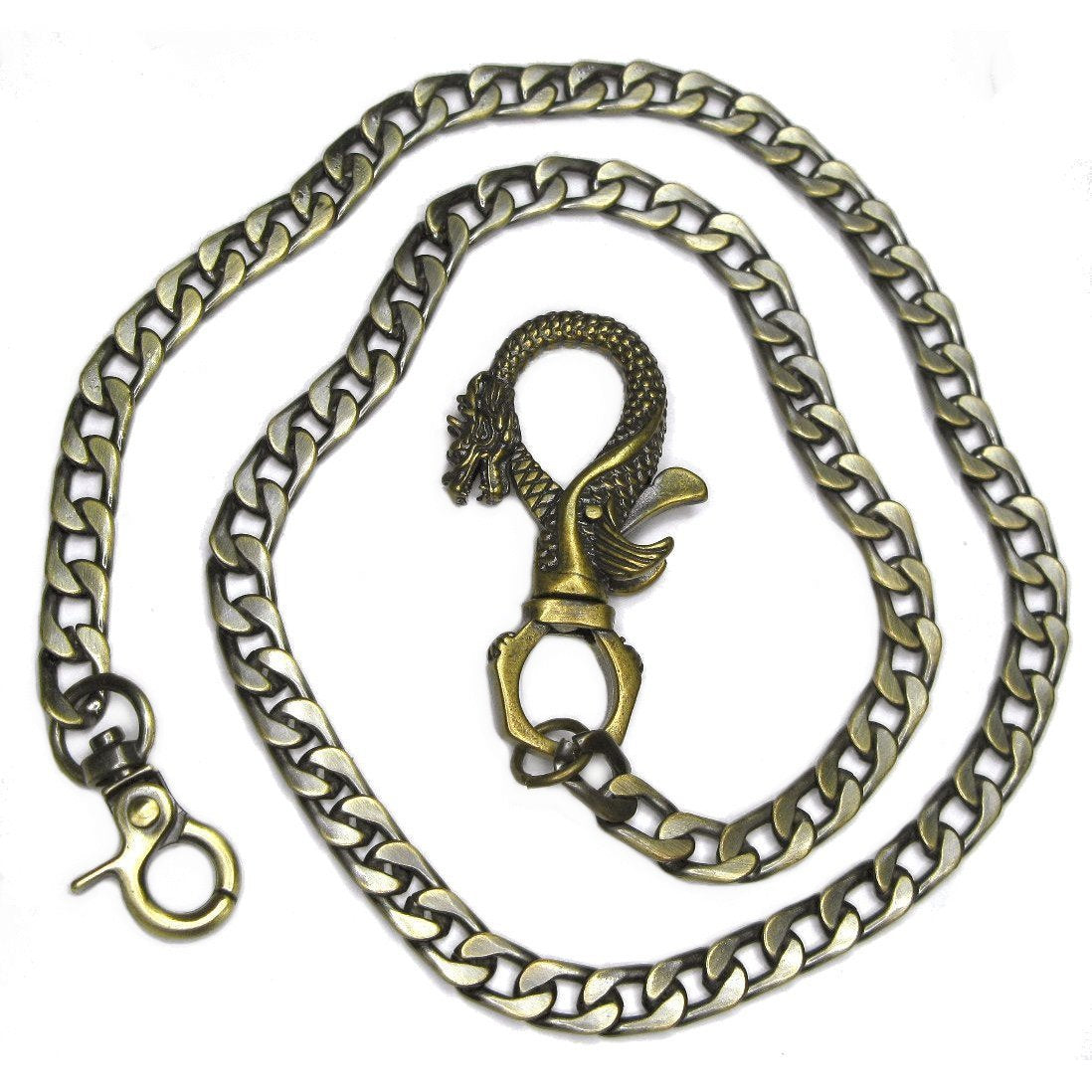 Pocket Watch Chain Albert Chain Bronze Wallet Chain Jean Biker Chain with Dragon Design Swivel Clasp and Swivel Lobster Clasp FC64