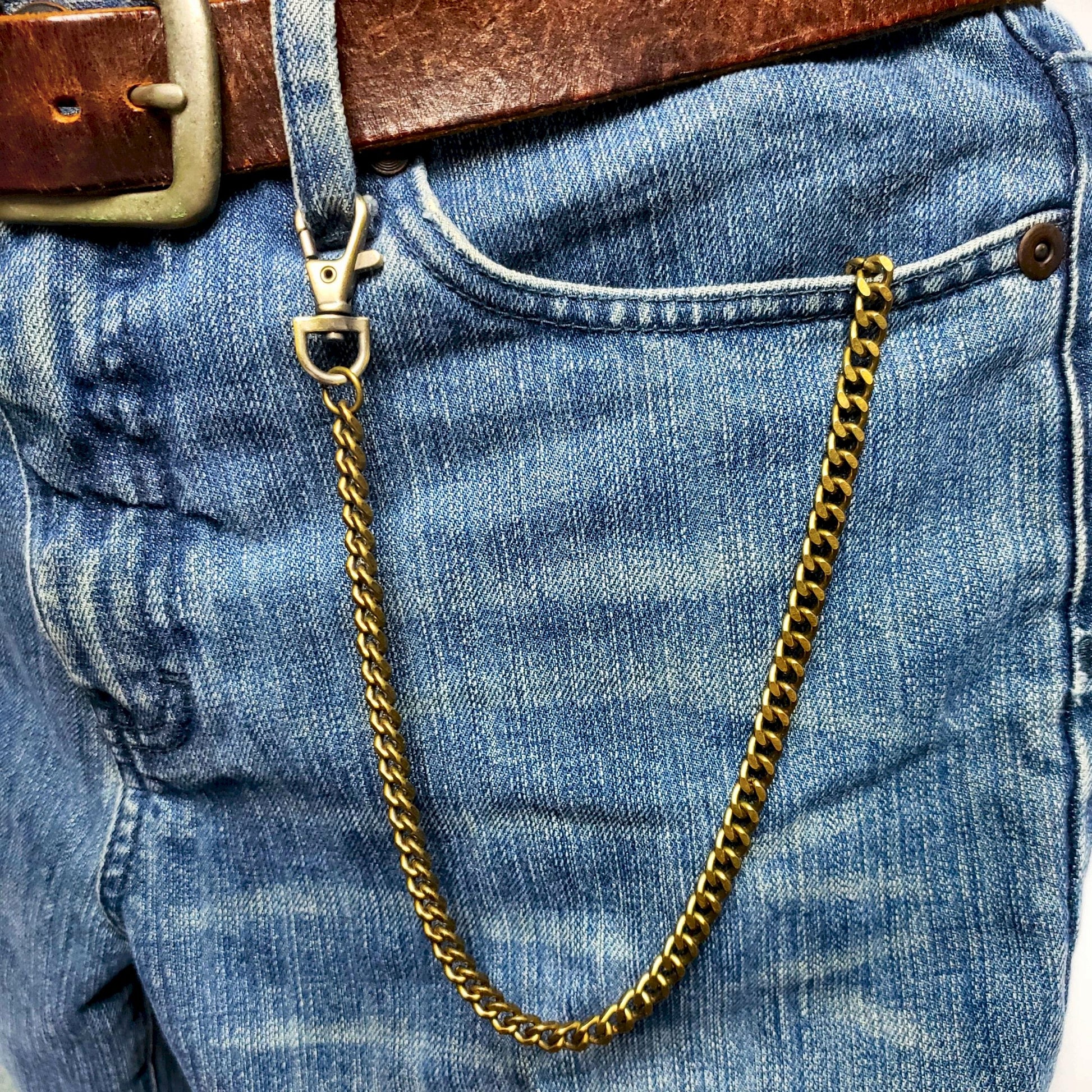watchvshop Pocket Watch Chain Albert Chain Bronze Color Heavy 7 MM Thick Cuban Curb Link Chain with Swivel Lobster Clasp FC65