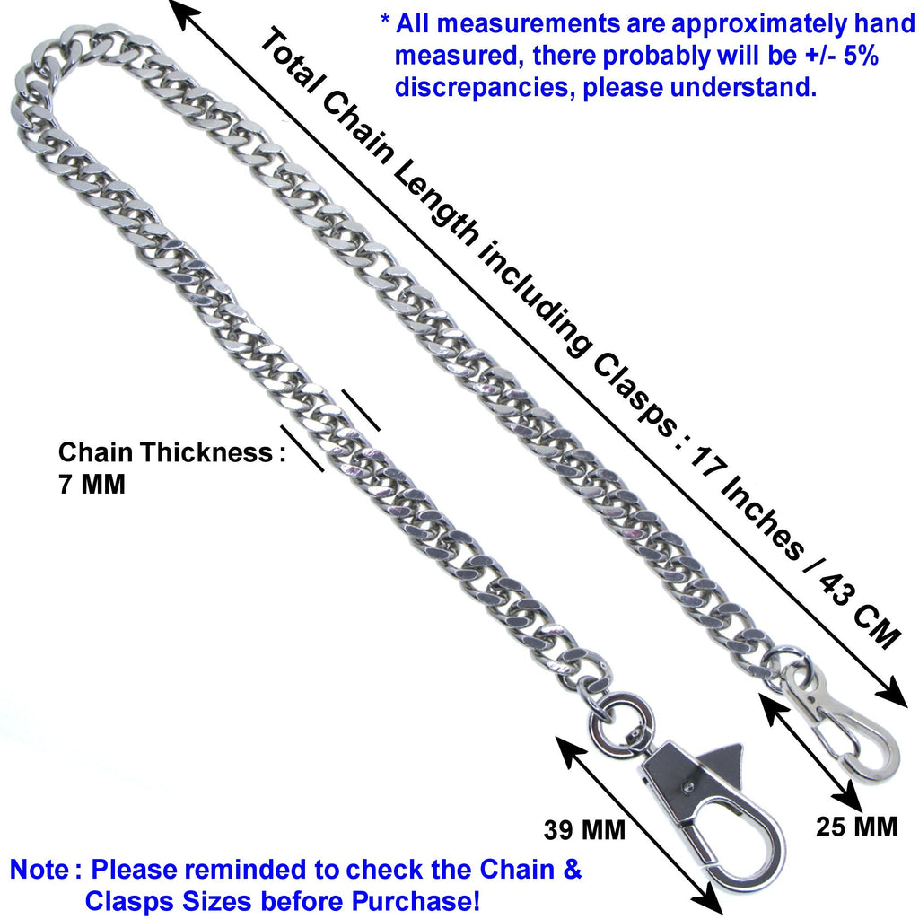 Silver Color Pocket Watch Chain with 7 MM Thick Curb Link Chain & Swivel Lobster Clasp FC67