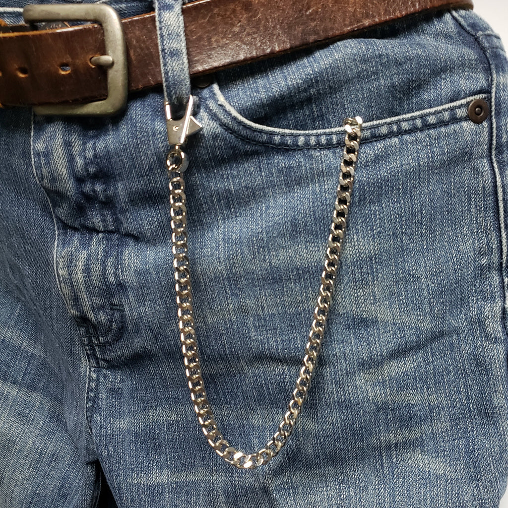 Silver Color Pocket Watch Chain with 7 MM Thick Curb Link Chain & Swivel Lobster Clasp FC67