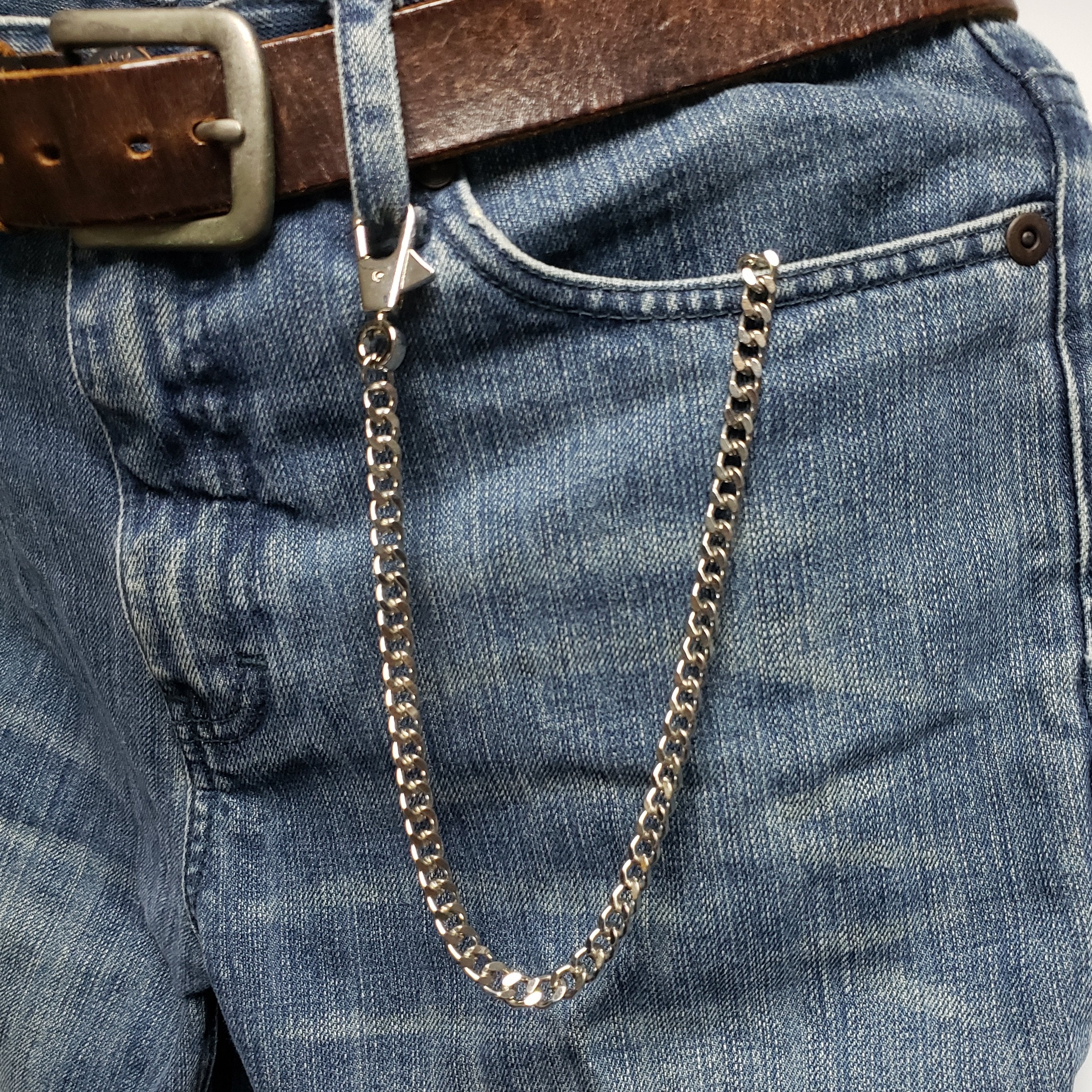 Silver Color Pocket Watch Chain with 7 MM Thick Curb Link Chain & Swivel Lobster Clasp FC67