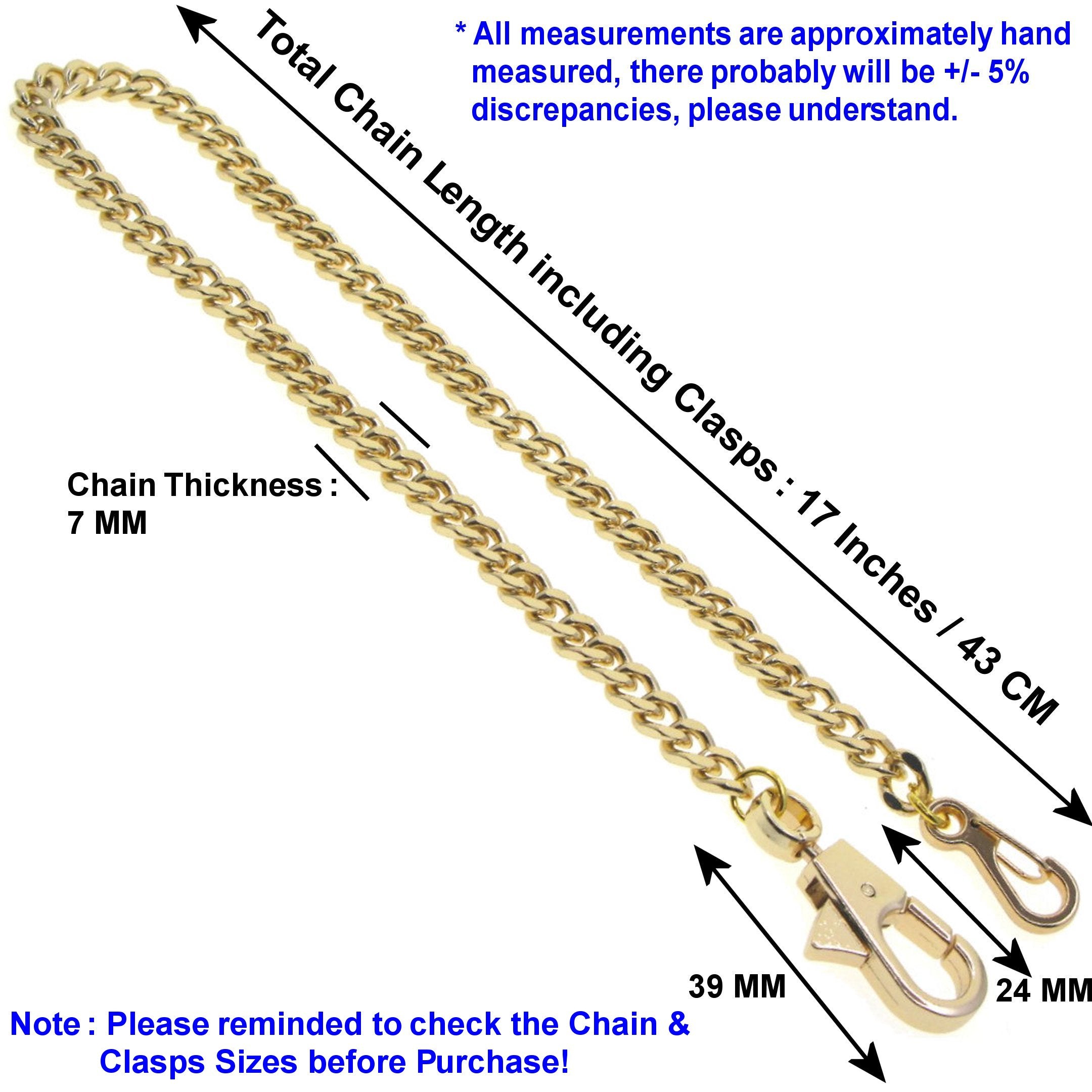Gold Color Pocket Watch Chain with Heavy 7 MM Curb Link Chain & Swivel Lobster Clasp FC68