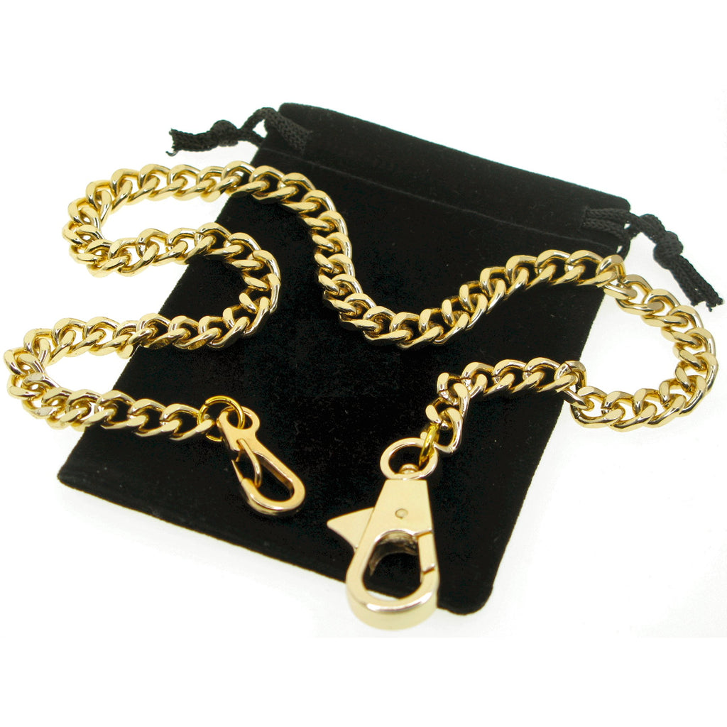 Gold Color Pocket Watch Chain with Heavy 7 MM Curb Link Chain & Swivel Lobster Clasp FC68