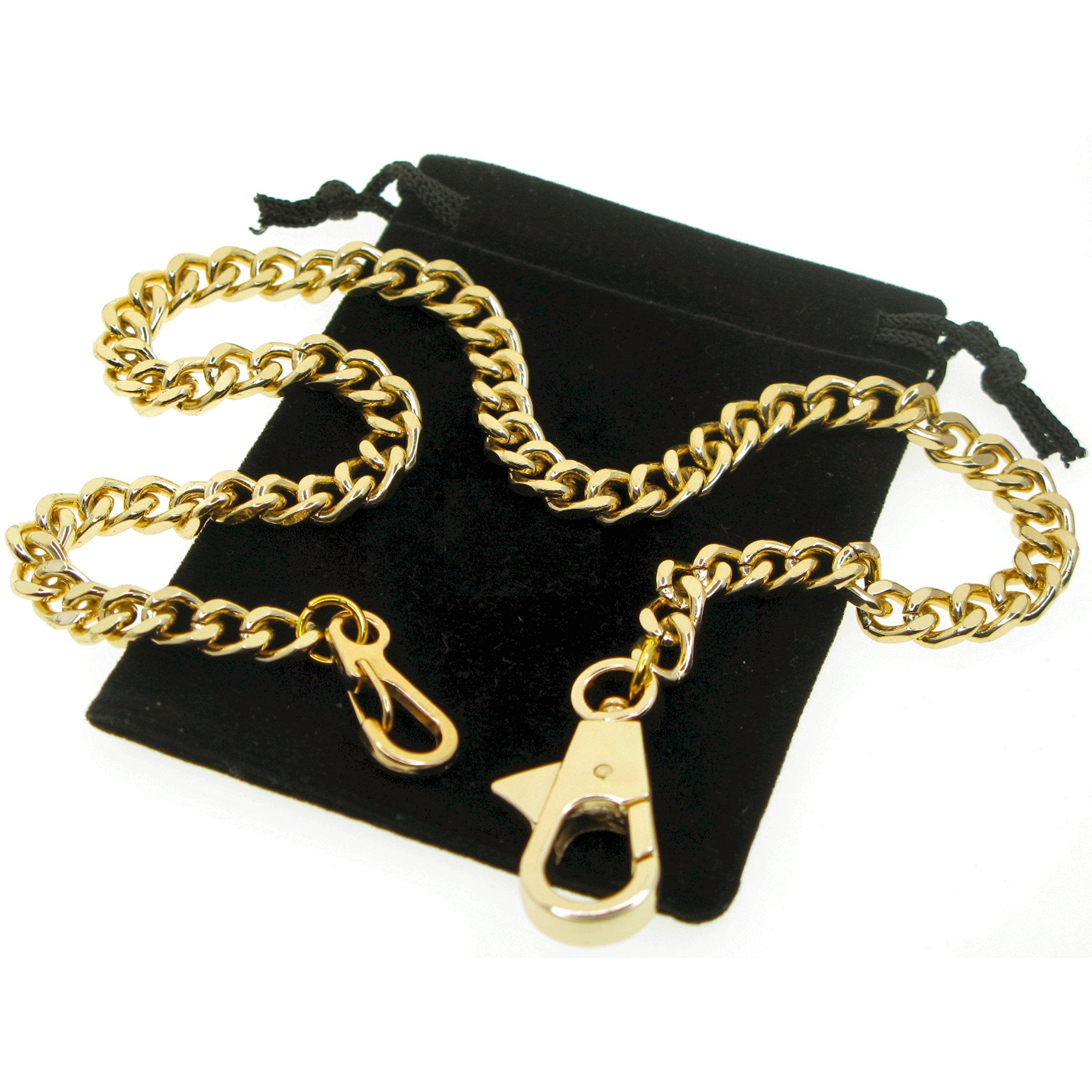 Gold Color Pocket Watch Chain with Heavy 7 MM Curb Link Chain & Swivel Lobster Clasp FC68
