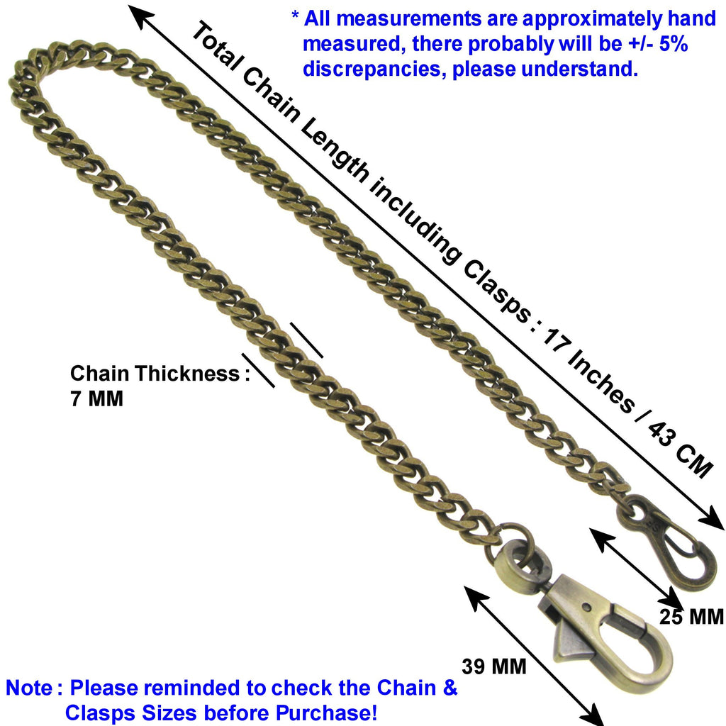 Bronze Pocket Watch Chain with Heavy 7 MM Cuban Chain & Swivel Lobster Clasp FC69