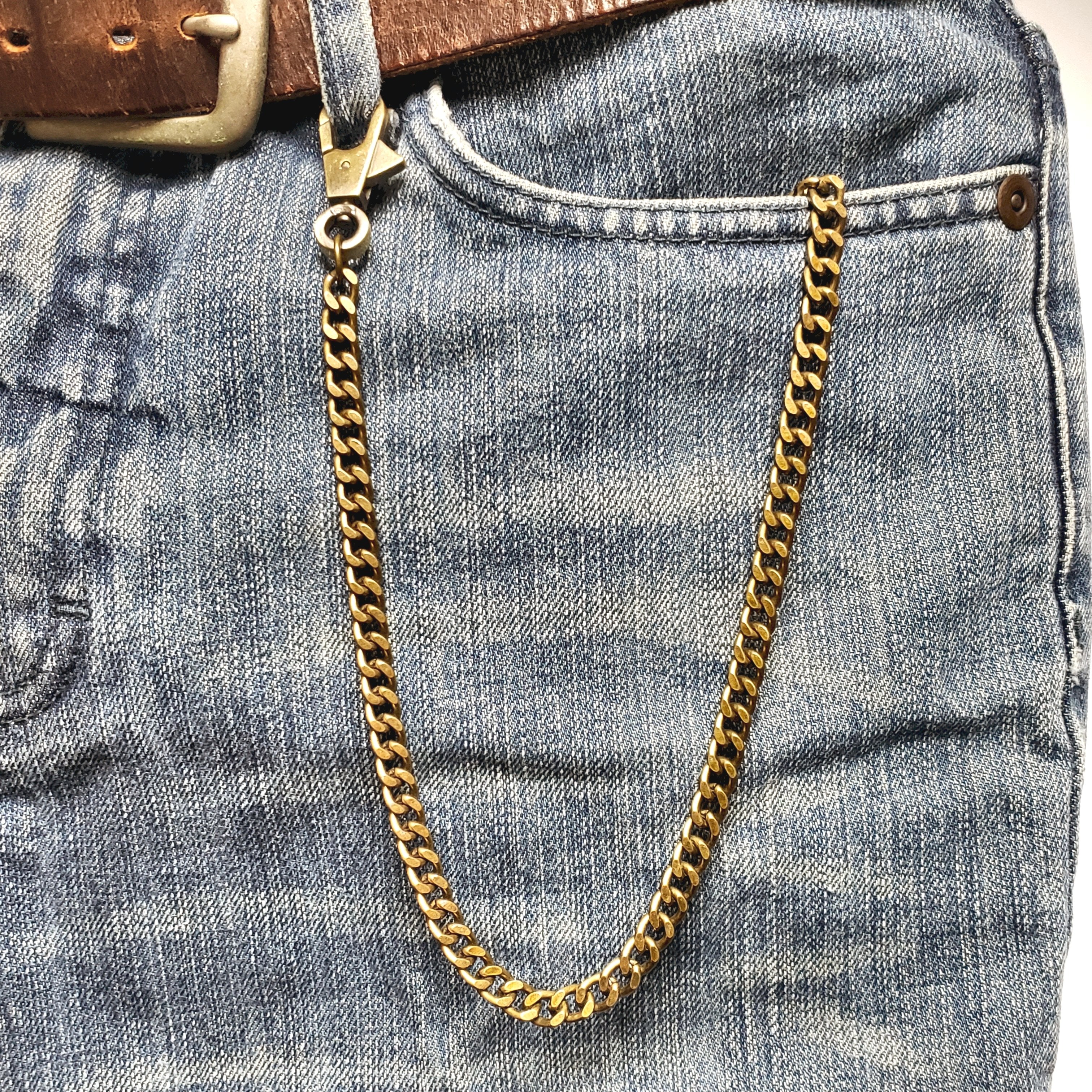 Bronze Pocket Watch Chain with Heavy 7 MM Cuban Chain & Swivel Lobster Clasp FC69