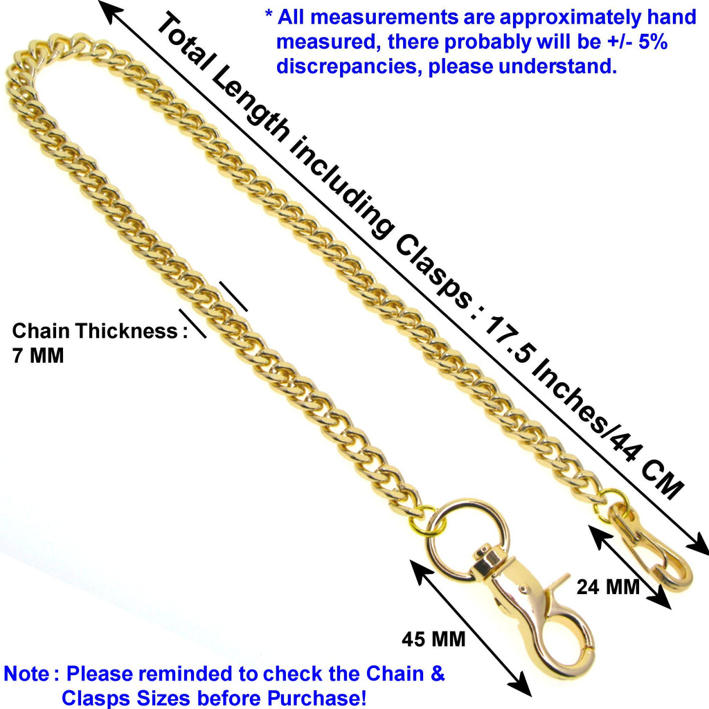 Gold Color Pocket Watch Chain with Heavy Curb Link Chain & Swivel Lobster Clasp FC70