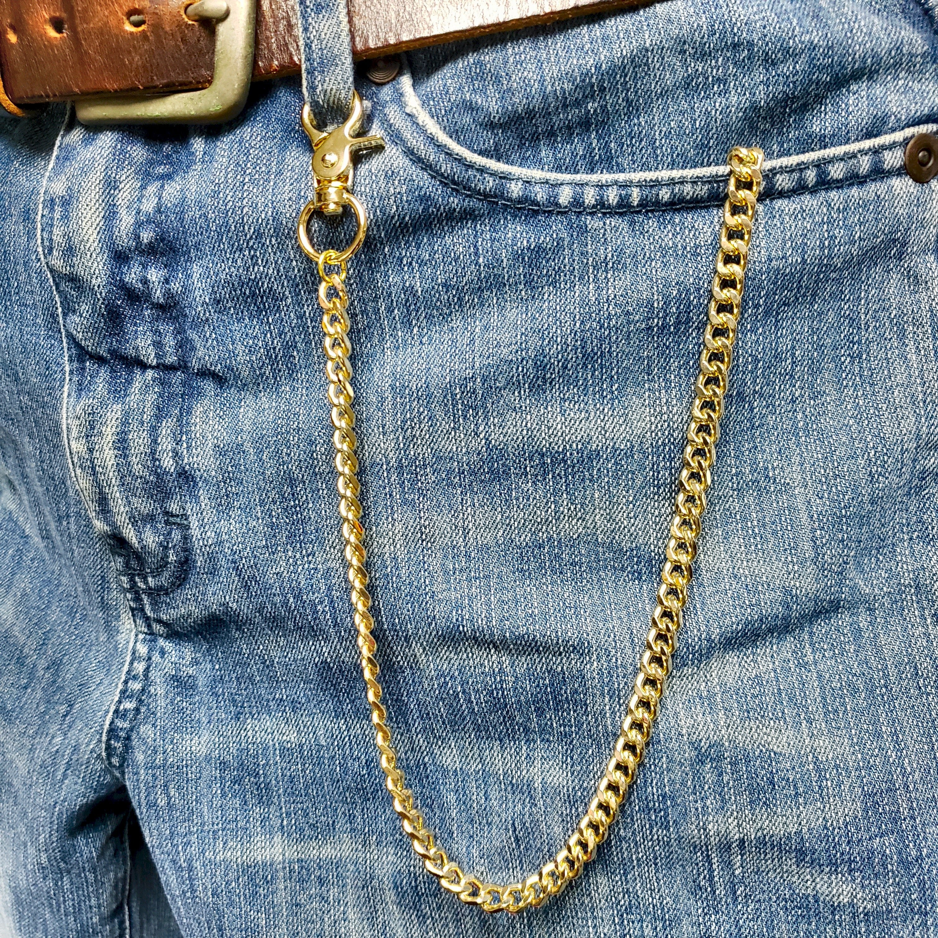 Gold Color Pocket Watch Chain with Heavy Curb Link Chain & Swivel Lobster Clasp FC70