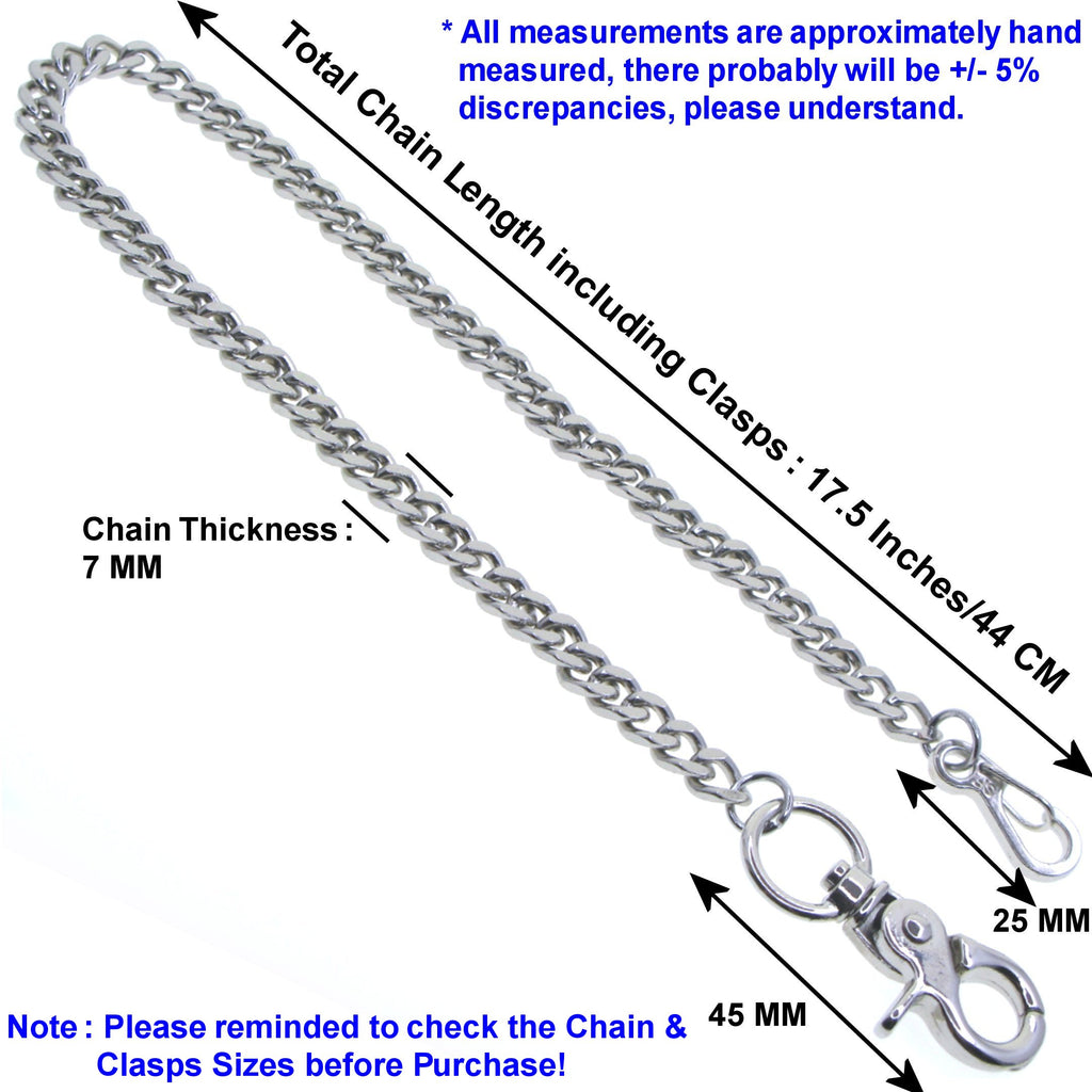 Silver Color Pocket Watch Chain with Heavy 7 MM Cuban Chain & Swivel Lobster Clasp FC71