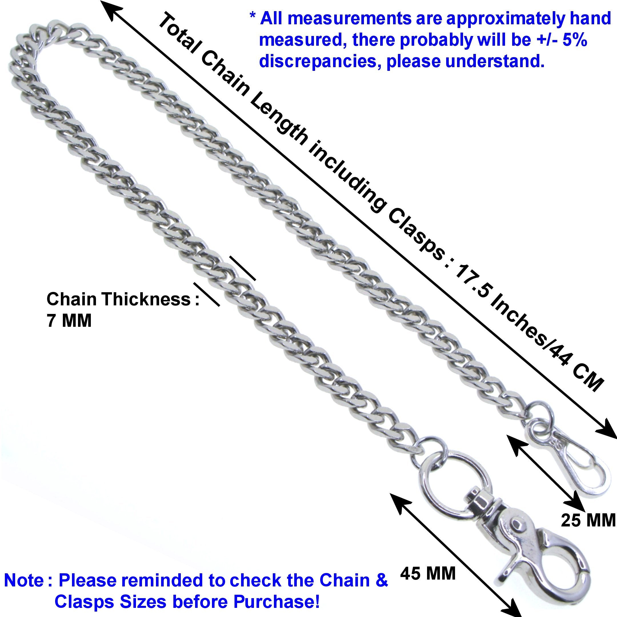 Silver Color Pocket Watch Chain with Heavy 7 MM Cuban Chain & Swivel Lobster Clasp FC71