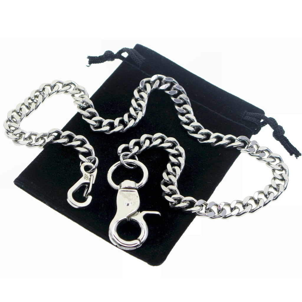 Silver Color Pocket Watch Chain with Heavy 7 MM Cuban Chain & Swivel Lobster Clasp FC71
