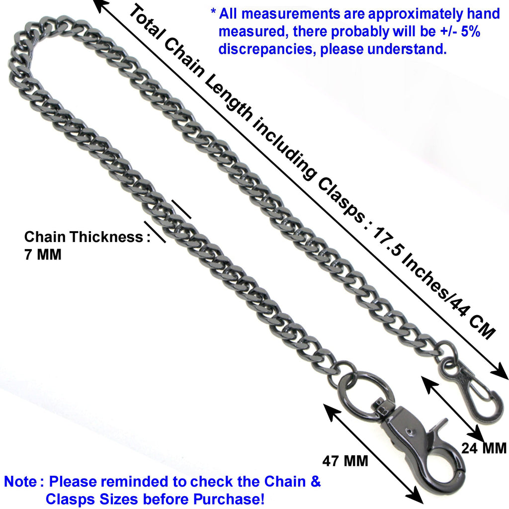 Black Color Pocket Watch Chain with Heavy 7 MM Thick Cuban Chain & Swivel Lobster Clasp FC72