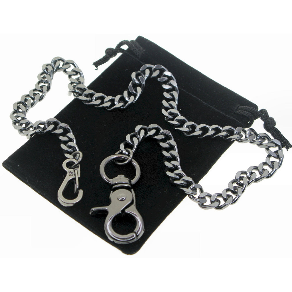 Black Color Pocket Watch Chain with Heavy 7 MM Thick Cuban Chain & Swivel Lobster Clasp FC72