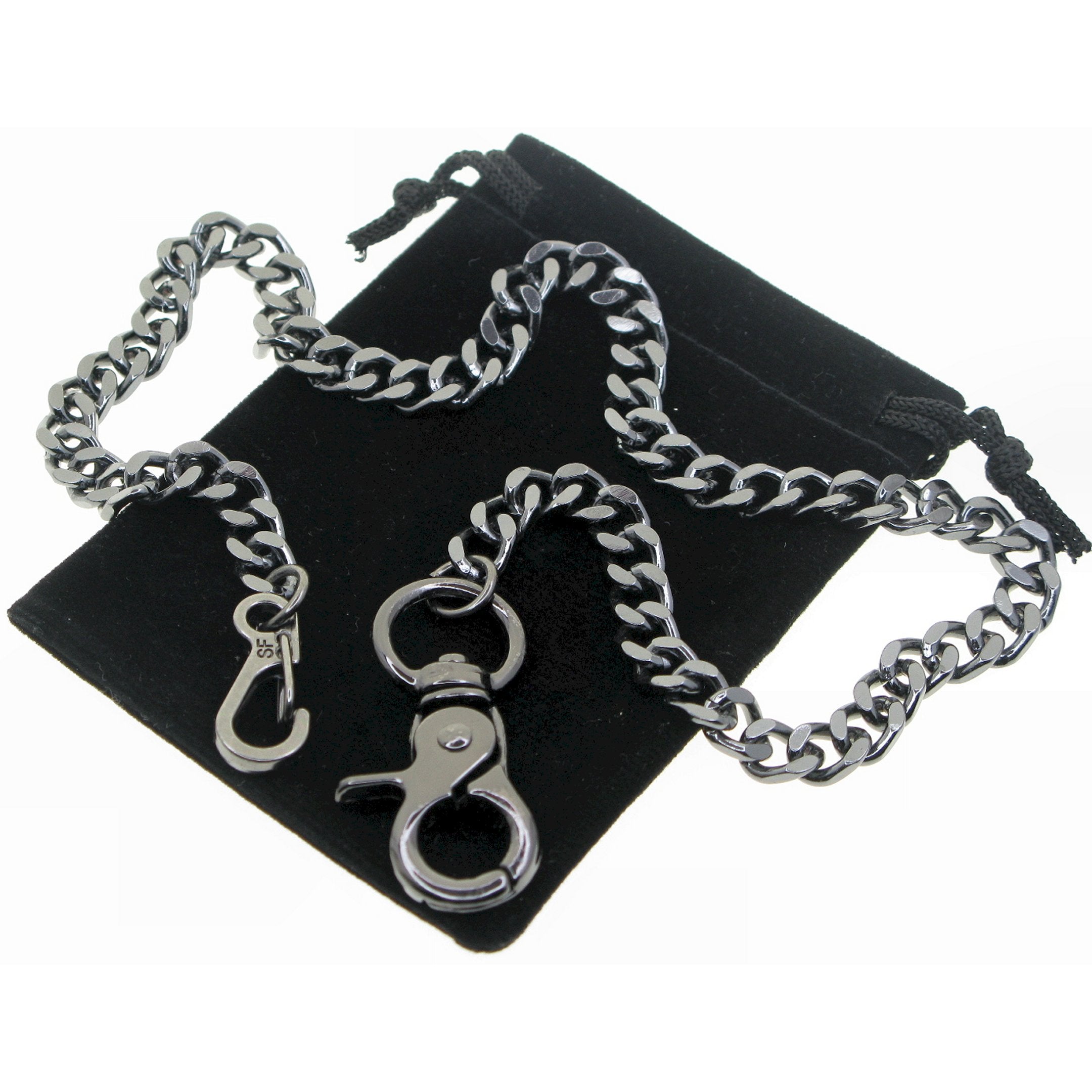 Black Color Pocket Watch Chain with Heavy 7 MM Thick Cuban Chain & Swivel Lobster Clasp FC72