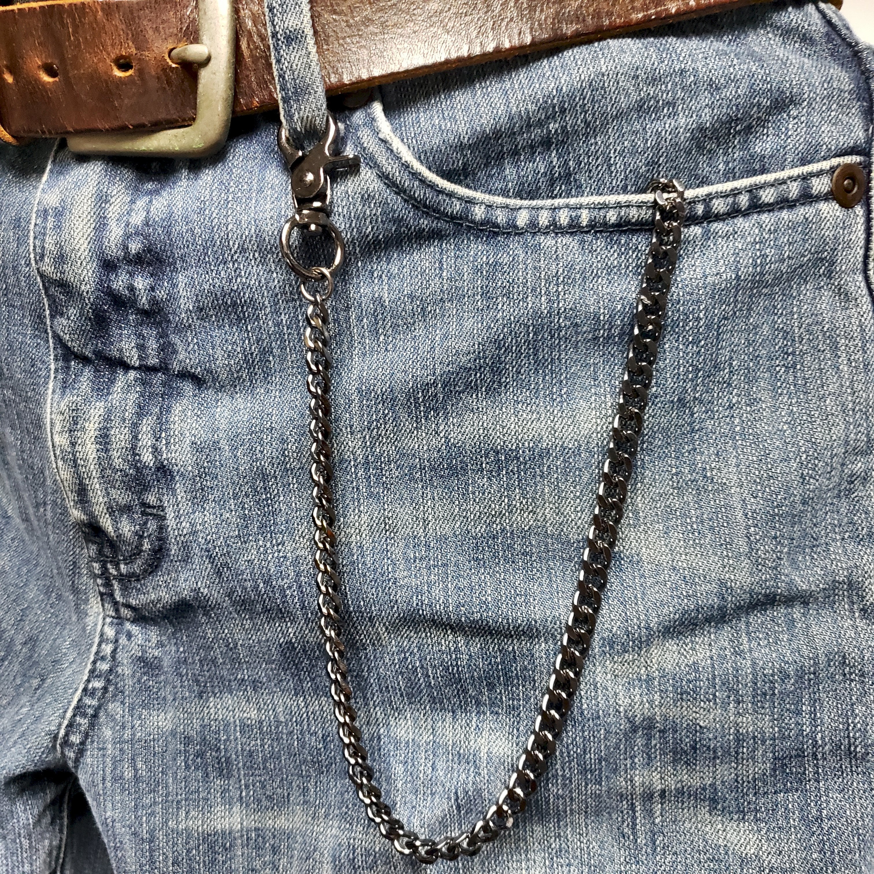 Black Color Pocket Watch Chain with Heavy 7 MM Thick Cuban Chain & Swivel Lobster Clasp FC72