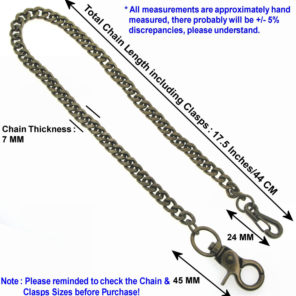 Bronze Pocket Watch Chain with 7 MM Thick Cuban Curb Link Chain & Swivel Lobster Clasp FC73
