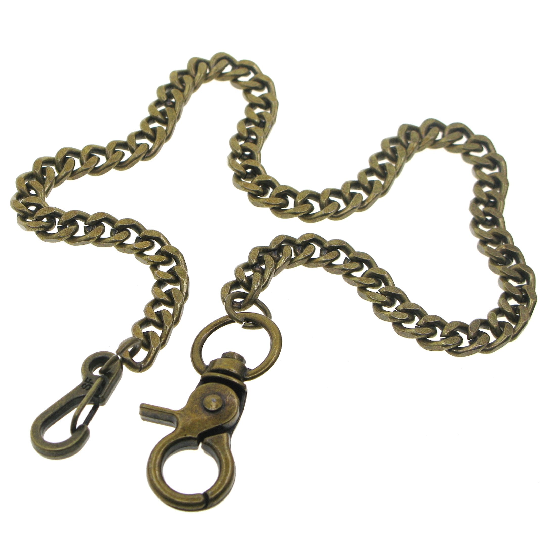 Bronze Pocket Watch Chain with 7 MM Thick Cuban Curb Link Chain & Swivel Lobster Clasp FC73