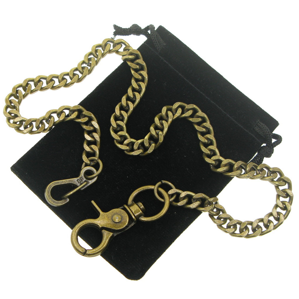 Bronze Pocket Watch Chain with 7 MM Thick Cuban Curb Link Chain & Swivel Lobster Clasp FC73