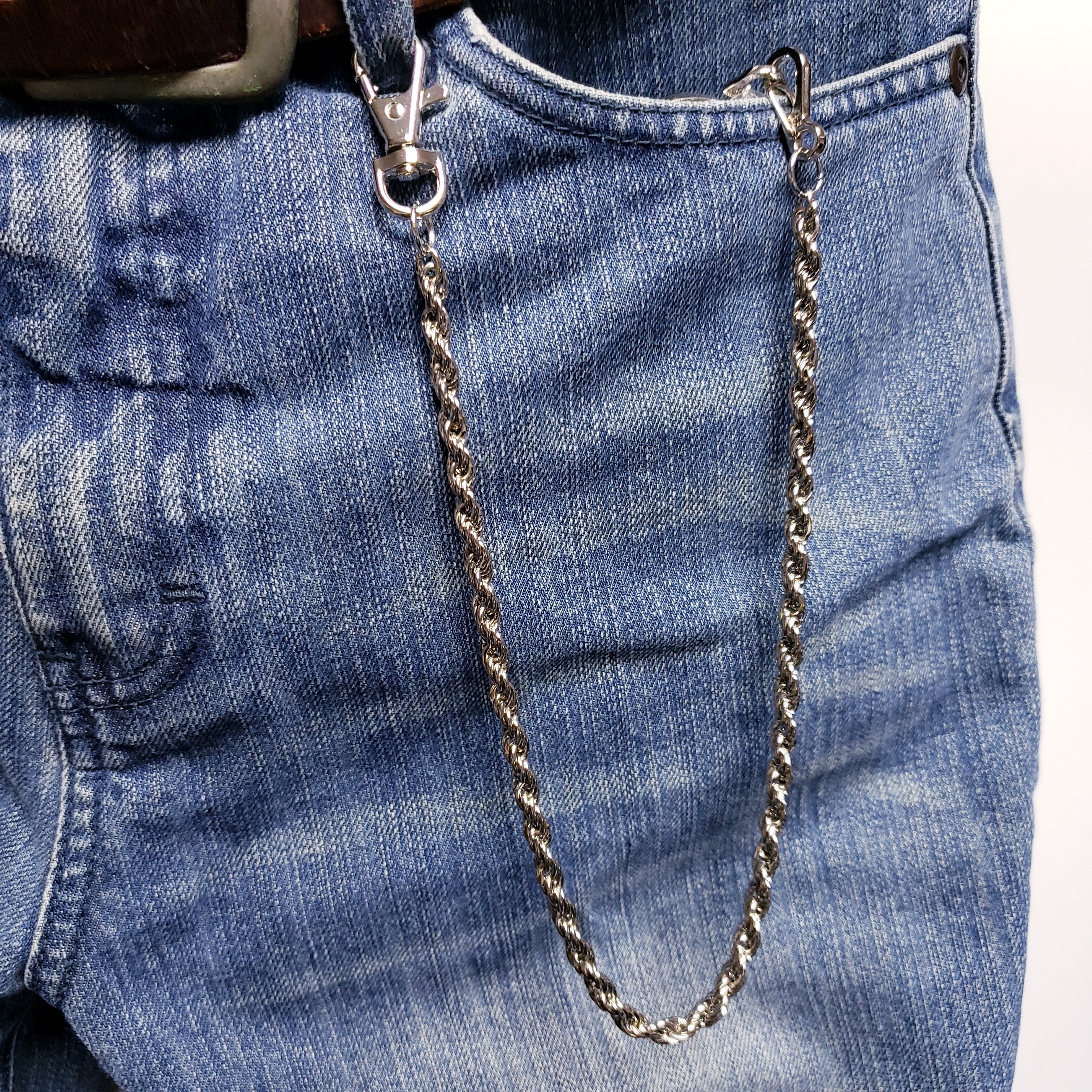 Silver Color Pocket Watch Chain with Heavy Rope Chain & Swivel Lobster Clasp FC74