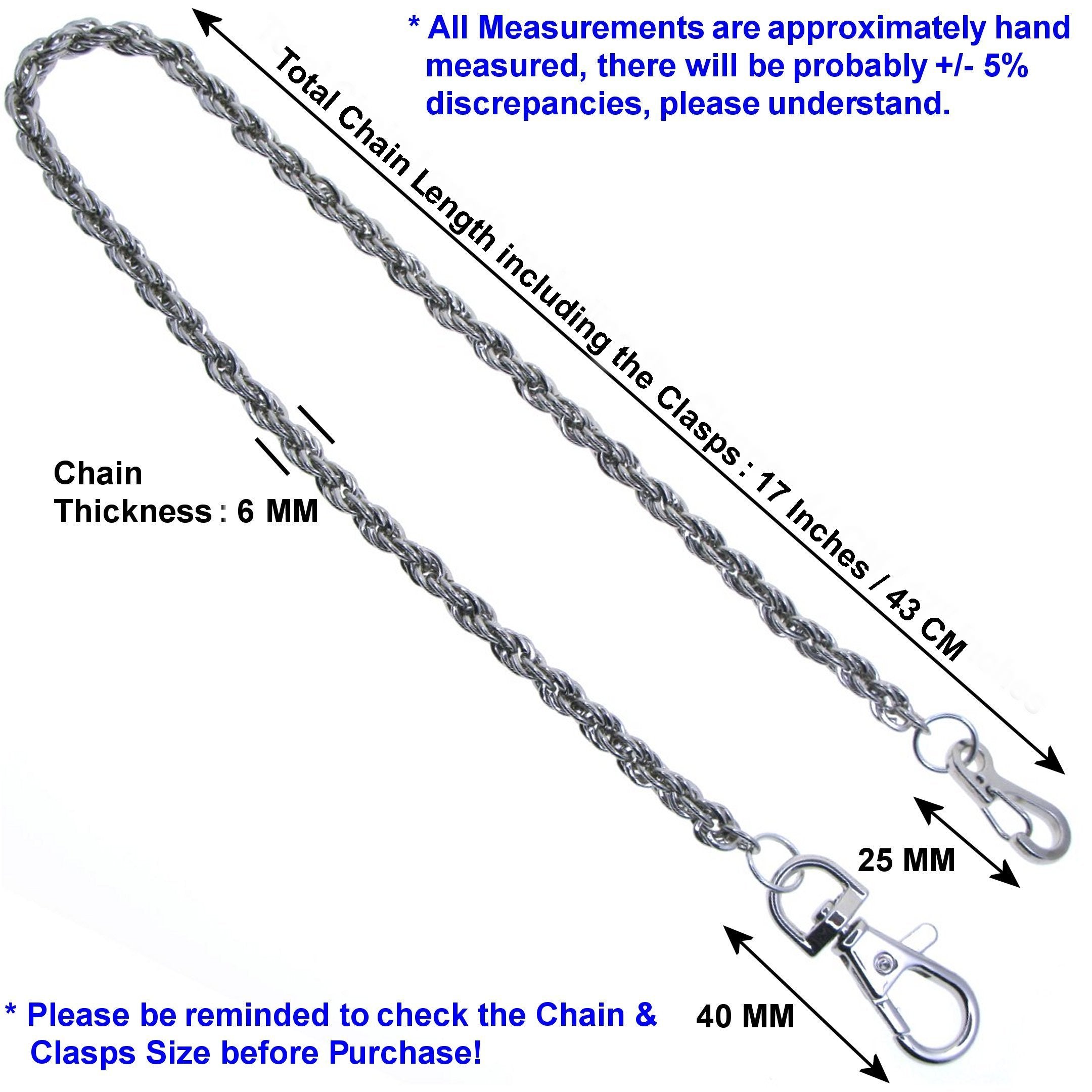 Silver Color Pocket Watch Chain with Heavy Rope Chain & Swivel Lobster Clasp FC74