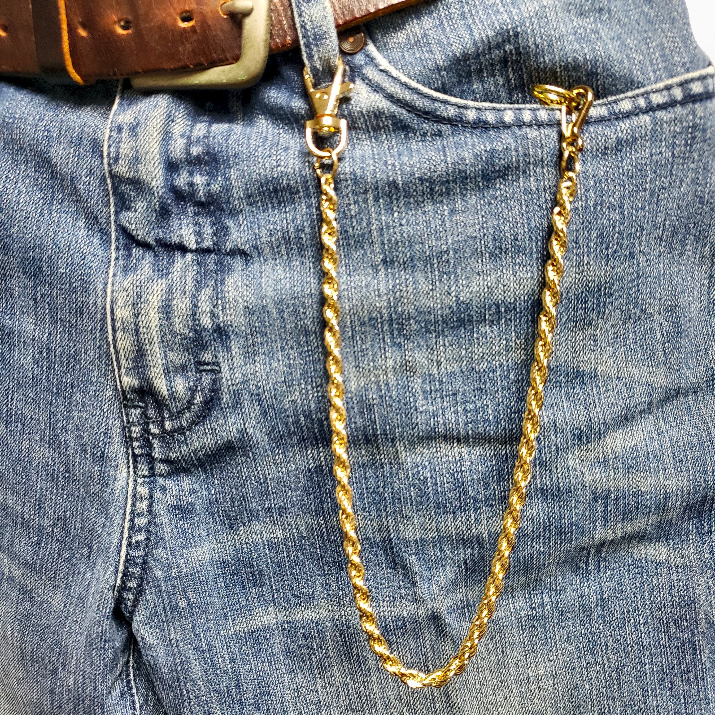 Gold Color Pocket Watch Chain with Heavy Rope Chain & Swivel Lobster Clasp FC76