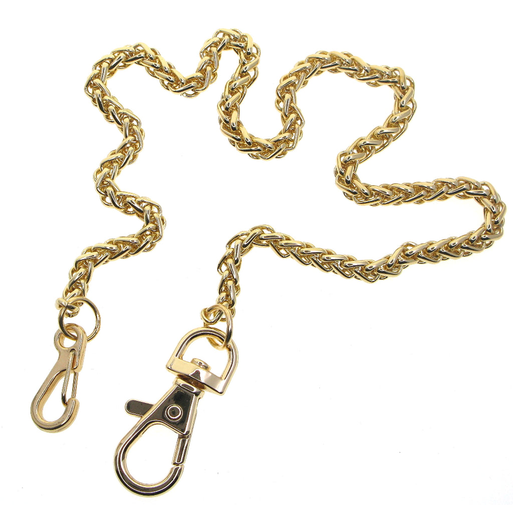 Gold Color Pocket Watch Chain With Spiga Wheat Chain & Swivel Lobster Clasp FC78