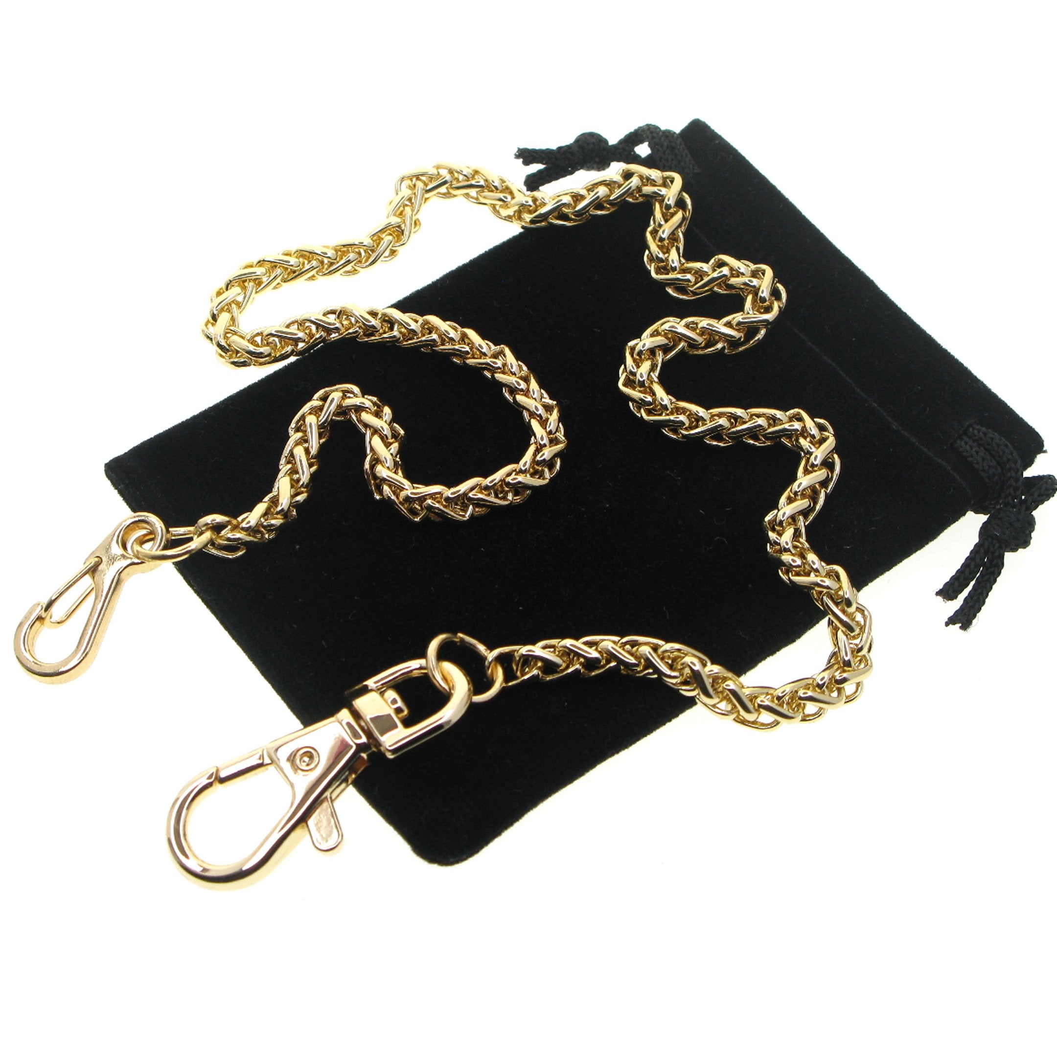 Gold Color Pocket Watch Chain With Spiga Wheat Chain & Swivel Lobster Clasp FC78