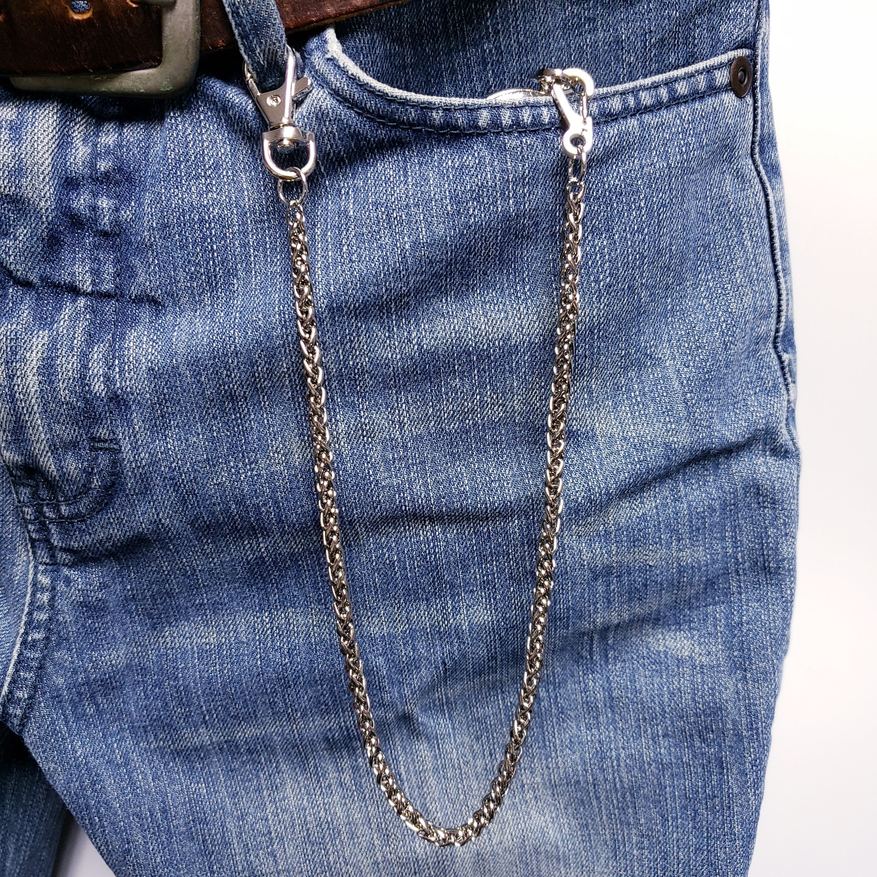 Silver Color Pocket Watch Chainswith Spiga Wheat Chain & Swivel Lobster Clasp FC79