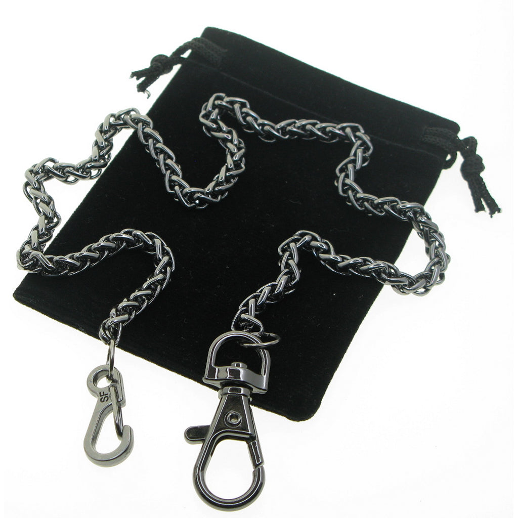 Black Color Pocket Watch Chain with Spiga Wheat Chain & Swivel Lobster Clasp FC80