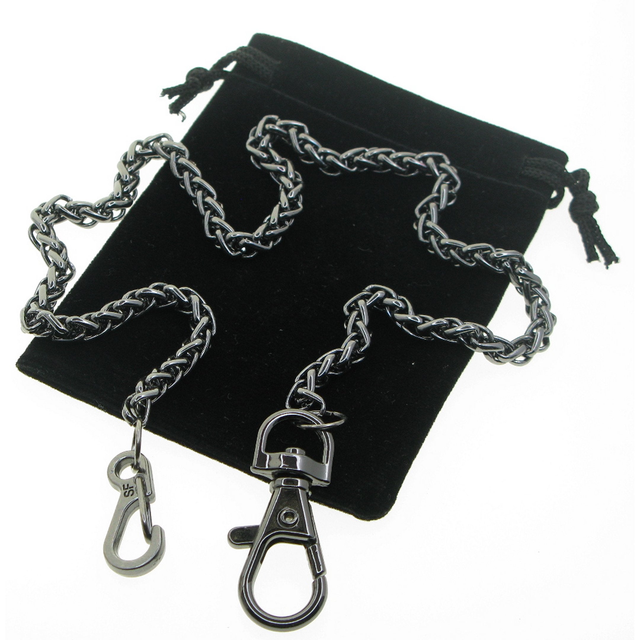 Black Color Pocket Watch Chain with Spiga Wheat Chain & Swivel Lobster Clasp FC80