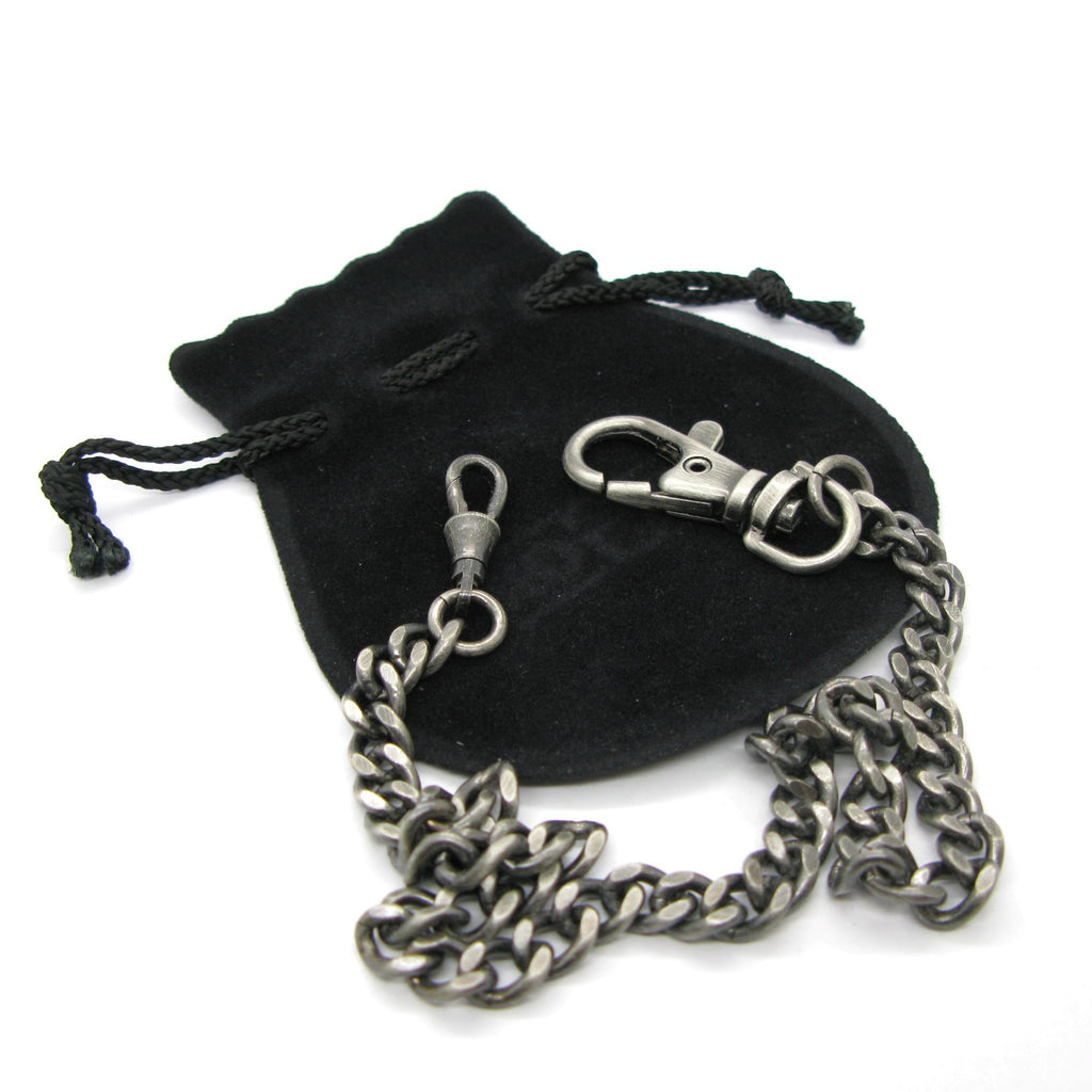 Antique Silver Color Pocket Watch Chain with Large Lobster Clasp and Swivel Clasp FC01