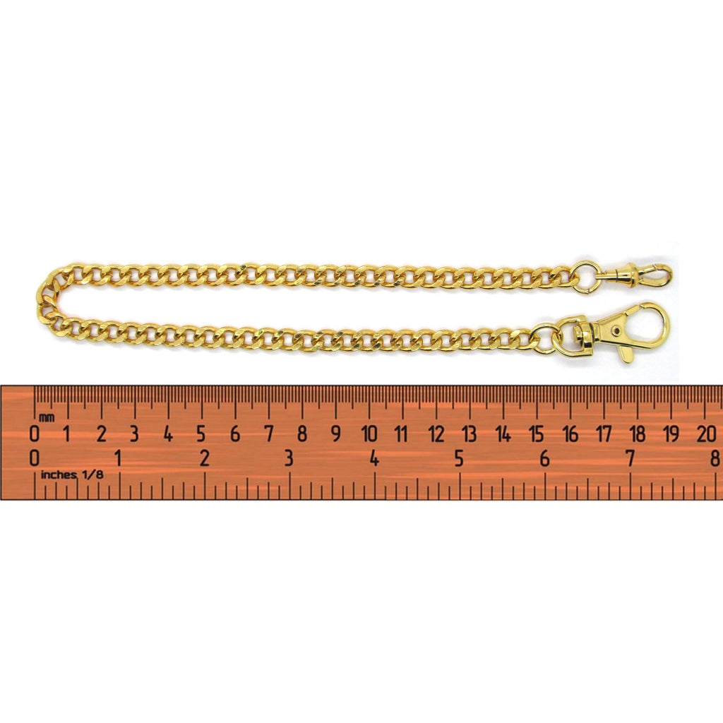 Gold Color Pocket Watch Chain with Lobster Clasp & Albert Swivel Clasp FC04