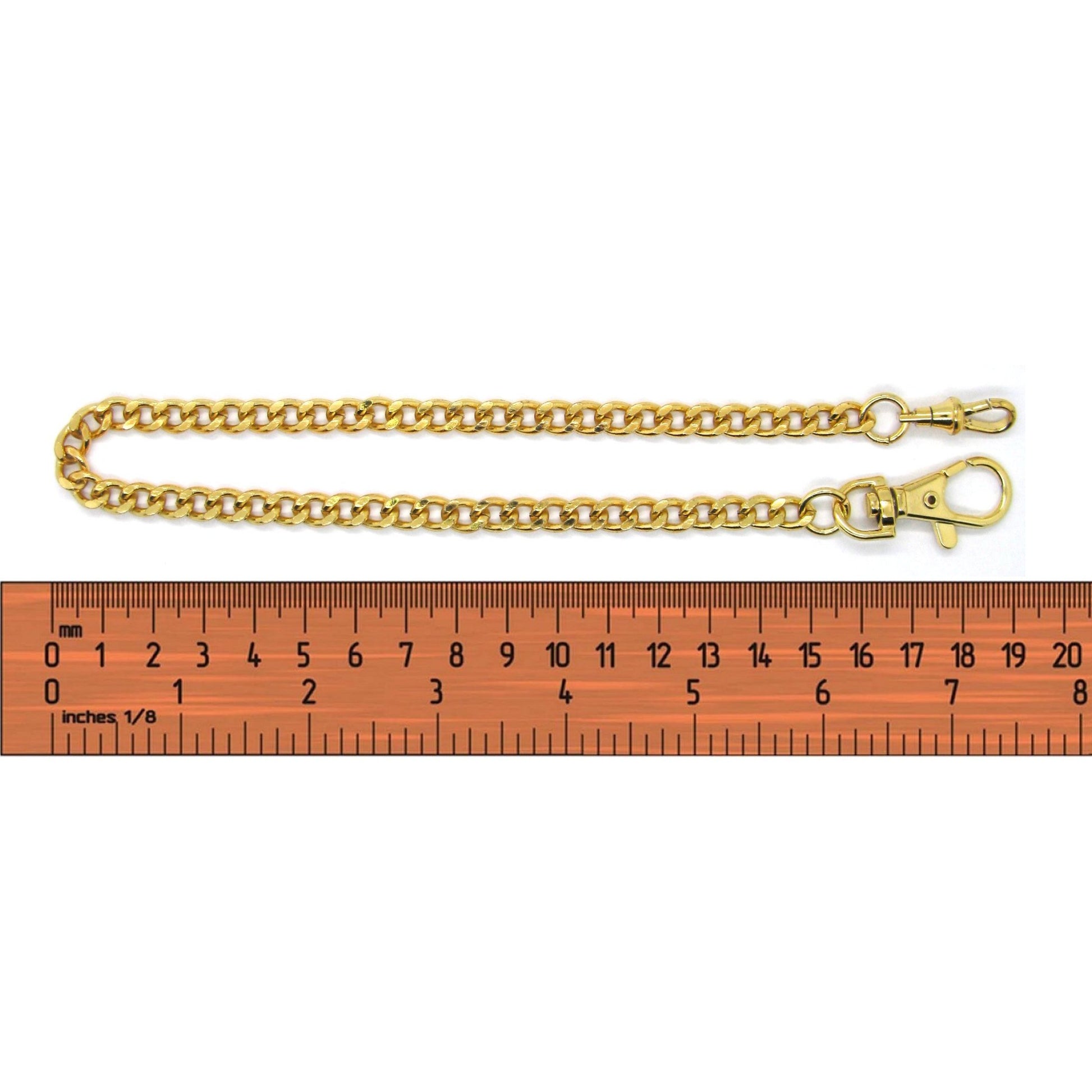 Gold Color Pocket Watch Chain with Lobster Clasp & Albert Swivel Clasp FC04