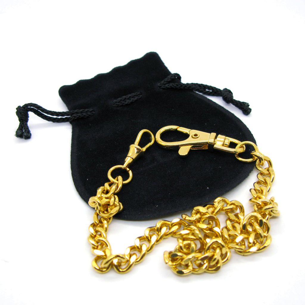 Gold Color Pocket Watch Chain with Large Lobster Clasp and Swivel Clasp FC02