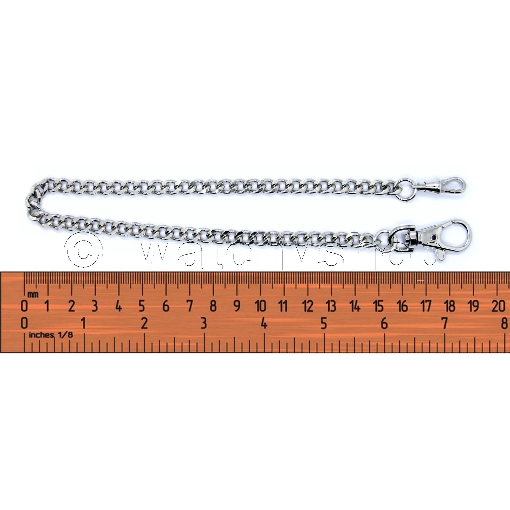 watchvshop Pocket Watch Chain Albert Chain Silver Color Curb Link Fob Brass Chain with Swivel Clip Lobster Clasp FC03