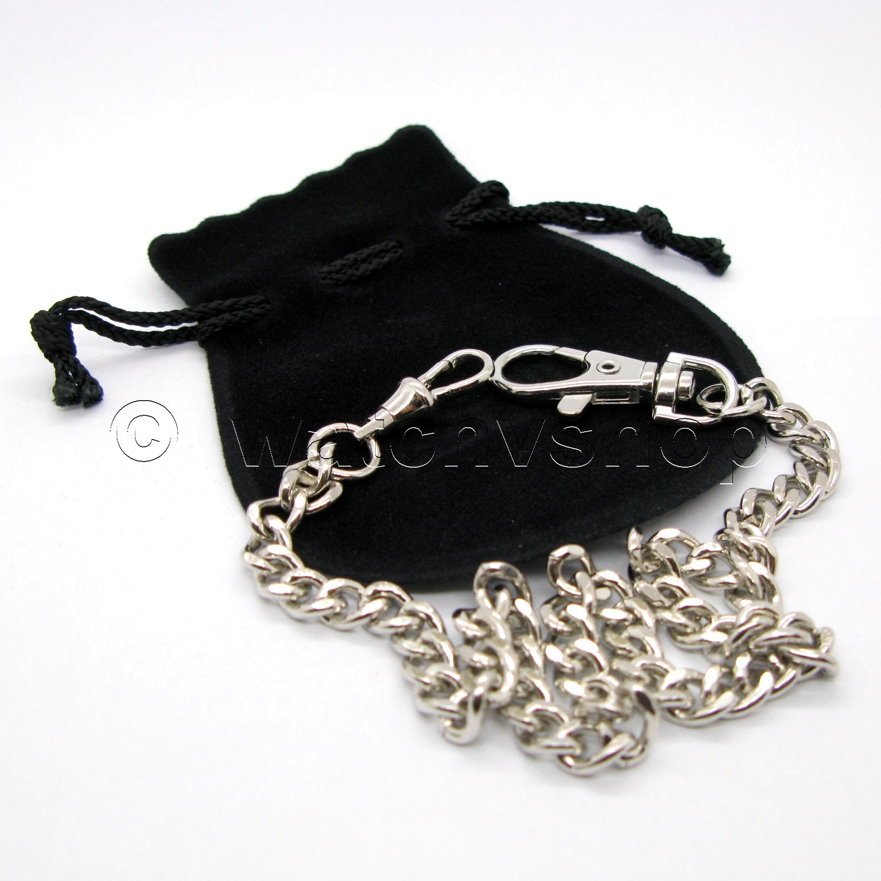 watchvshop Pocket Watch Chain Albert Chain Silver Color Curb Link Fob Brass Chain with Swivel Clip Lobster Clasp FC03