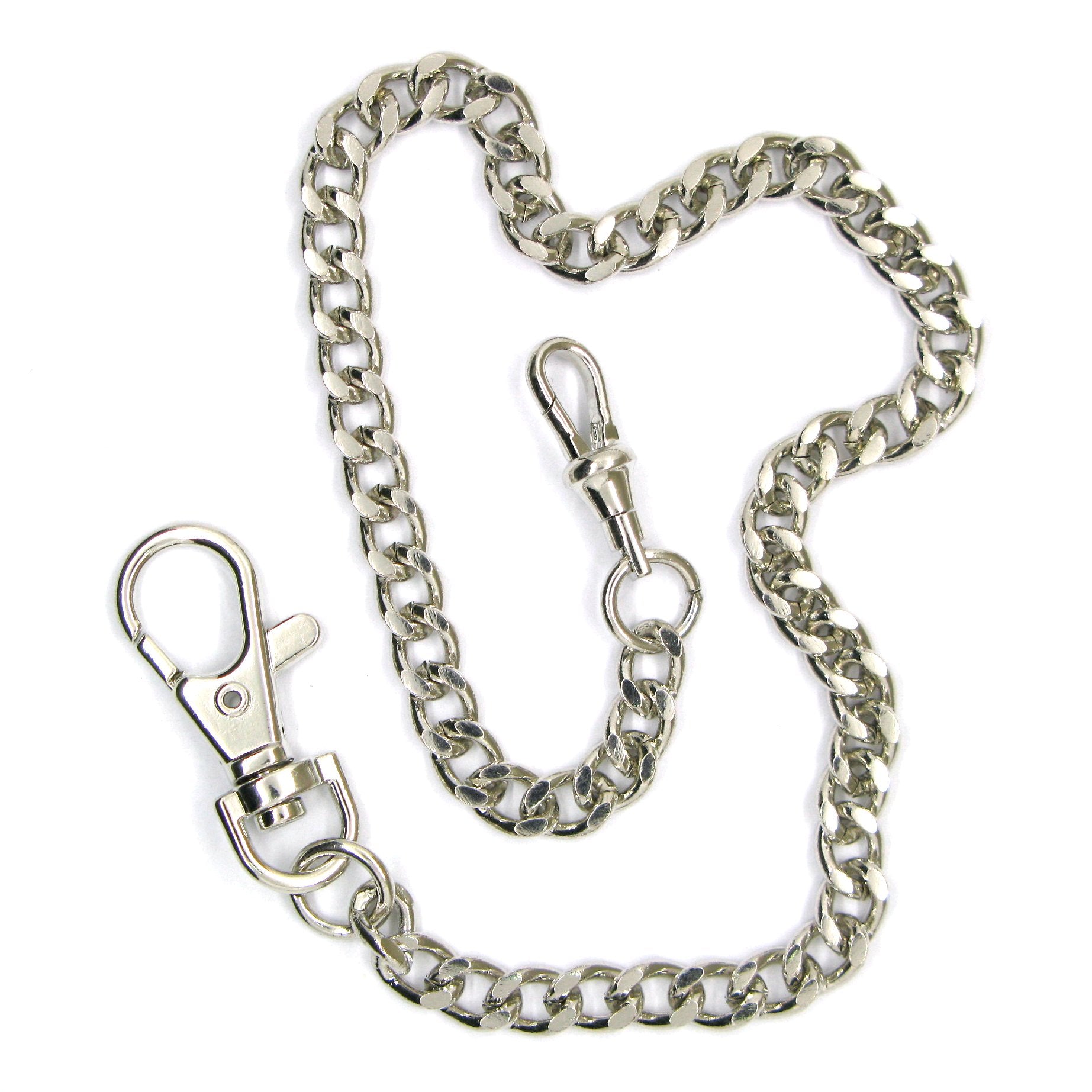 watchvshop Pocket Watch Chain Albert Chain Silver Color Curb Link Fob Brass Chain with Swivel Clip Lobster Clasp FC03