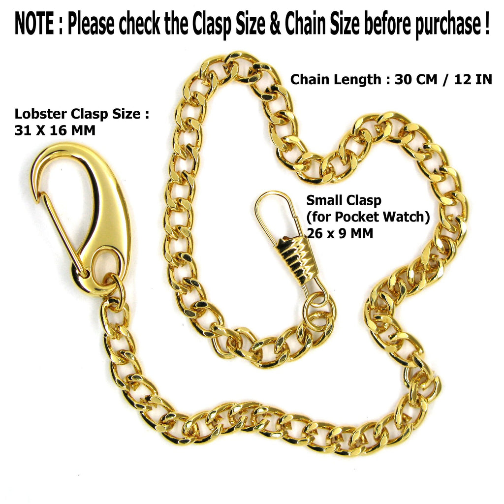 Gold Color Pocket Watch Chain with Large Lobster Claw Clasp FC12