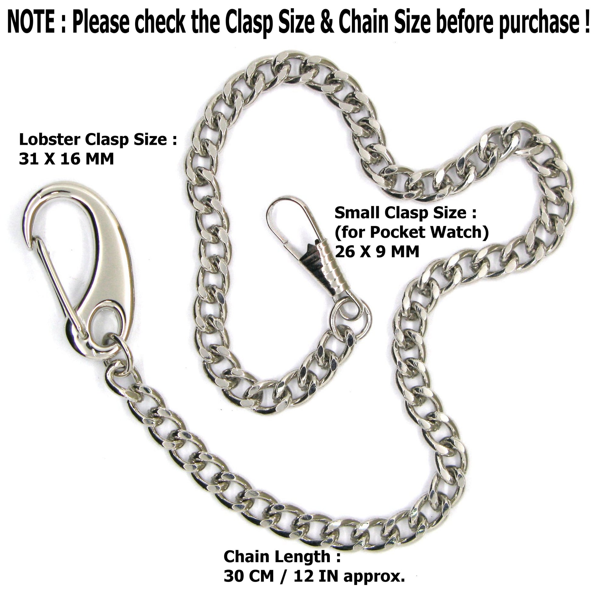 Pocket Watch Chain Albert Chain Curb Link Chain with Large Lobster Clasp FC13