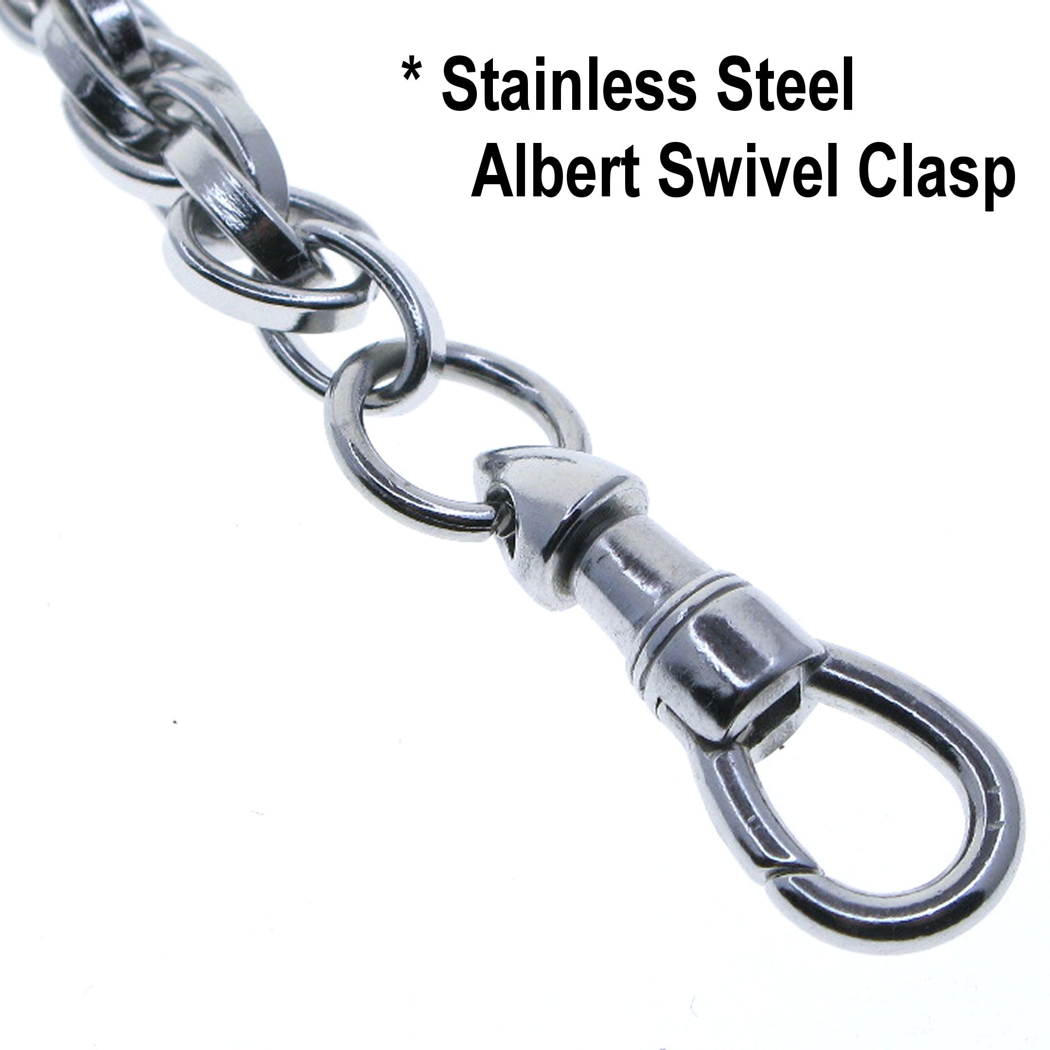 watchvshop Stainless Steel Pocket Watch Chain Albert Chain with Steel Cable Chain, Steel Albert Swivel Clasp, Steel Swivel Lobster Clasp FCS68