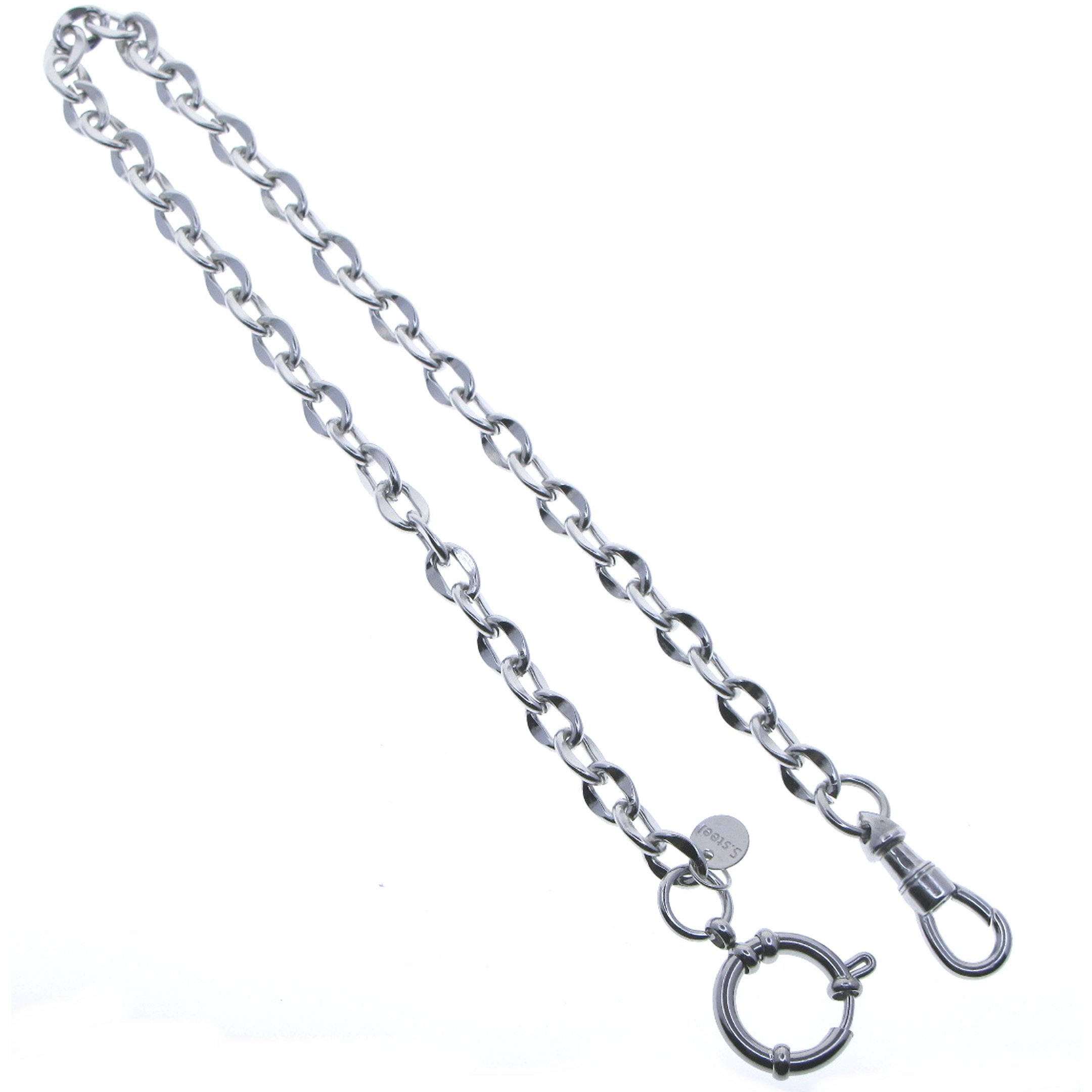 Stainless Steel Pocket Watch Chain Albert Chain with Steel Cable Chain, Steel Albert Swivel Clasp, Steel Spring Ring Clasp FCS66