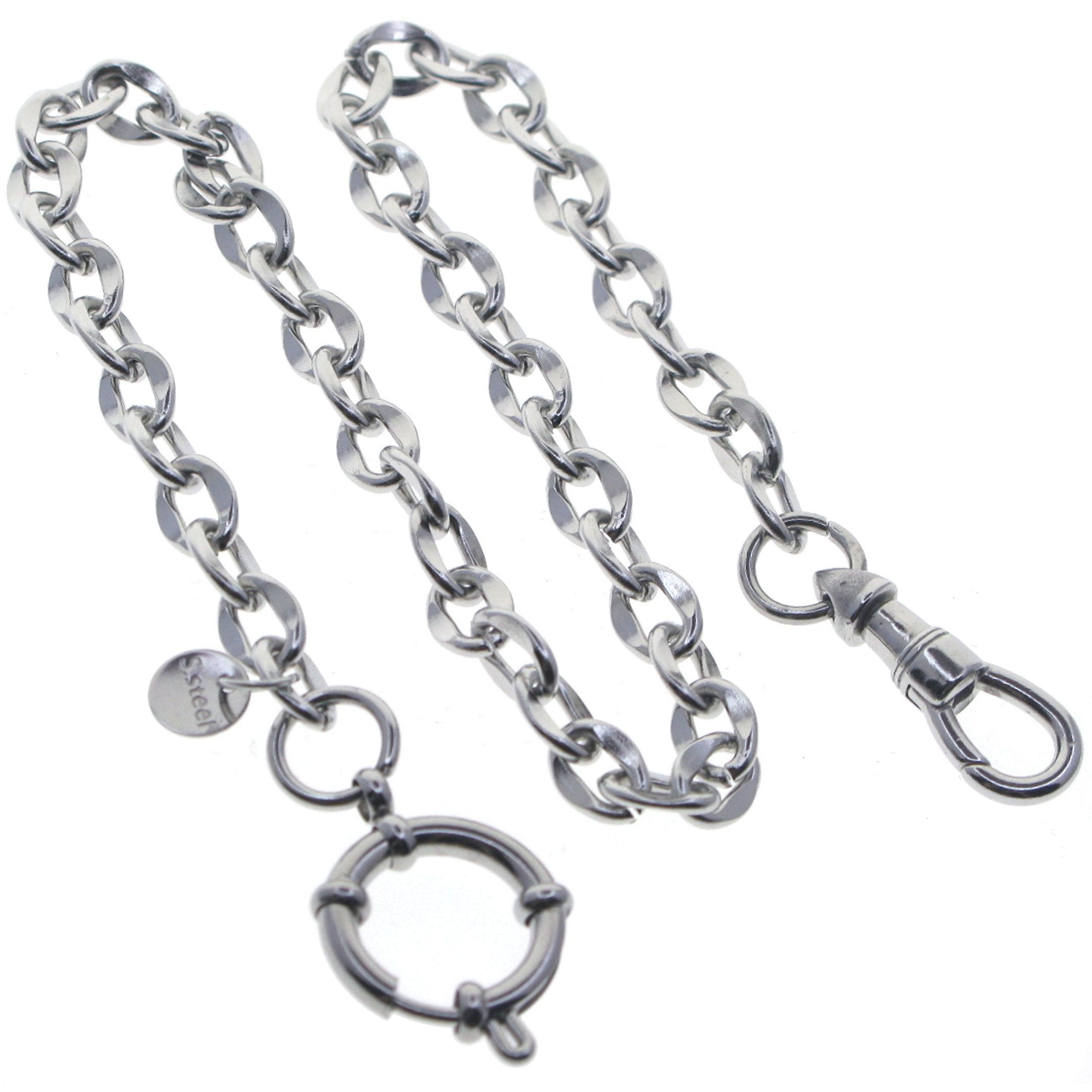 Stainless Steel Pocket Watch Chain Albert Chain with Steel Cable Chain, Steel Albert Swivel Clasp, Steel Spring Ring Clasp FCS66
