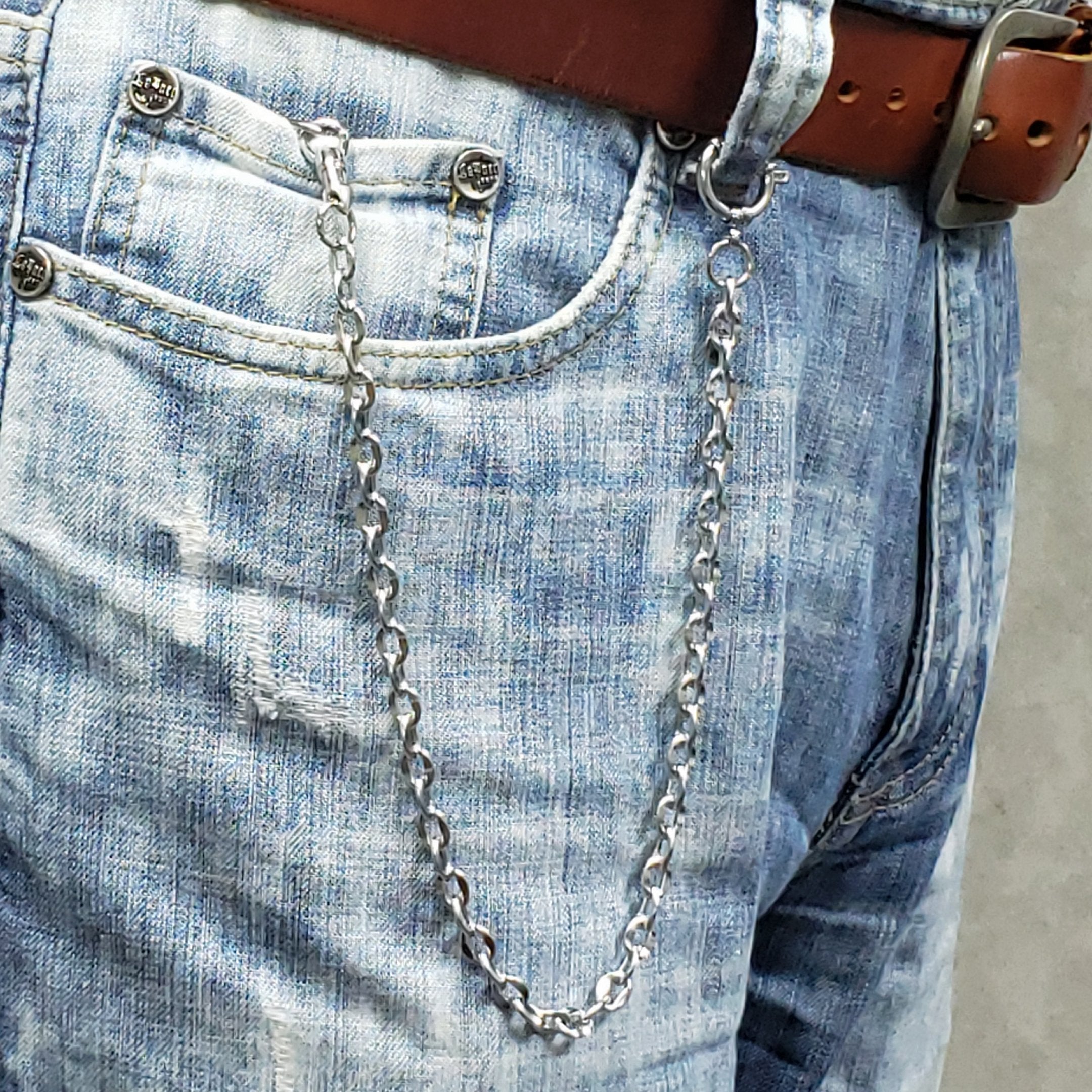 Stainless Steel Pocket Watch Chain Albert Chain with Steel Cable Chain, Steel Albert Swivel Clasp, Steel Spring Ring Clasp FCS66