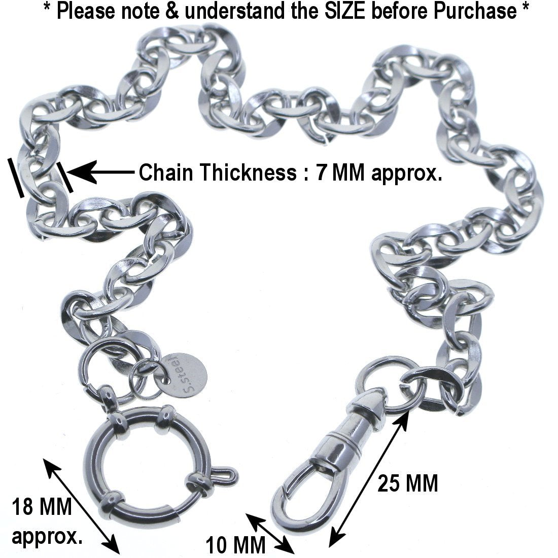 Stainless Steel Pocket Watch Chain Albert Chain with Steel Cable Chain, Steel Albert Swivel Clasp, Steel Spring Ring Clasp FCS66