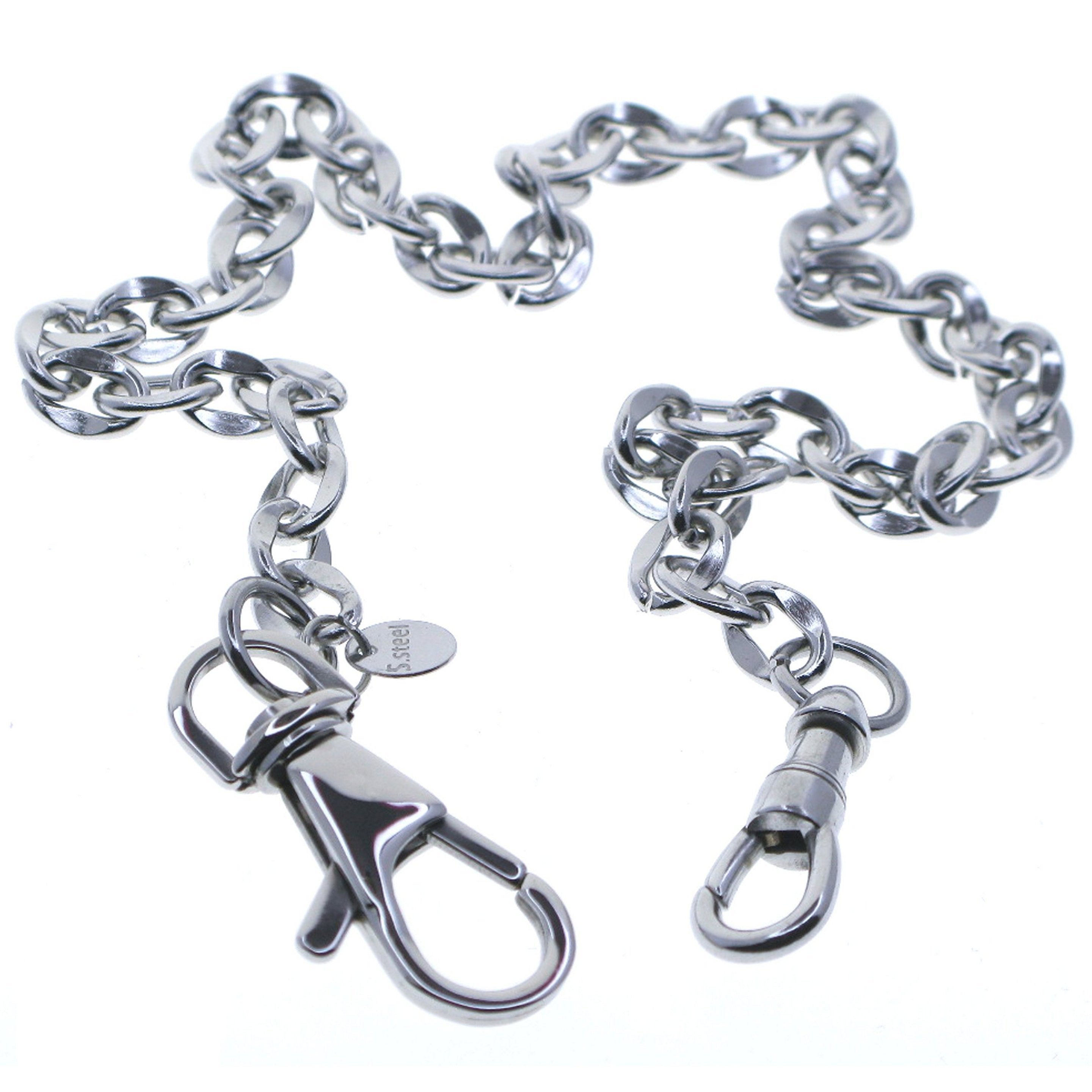 watchvshop Stainless Steel Pocket Watch Chain Albert Chain with Steel Cable Chain, Steel Albert Swivel Clasp, Steel Swivel Lobster Clasp FCS68